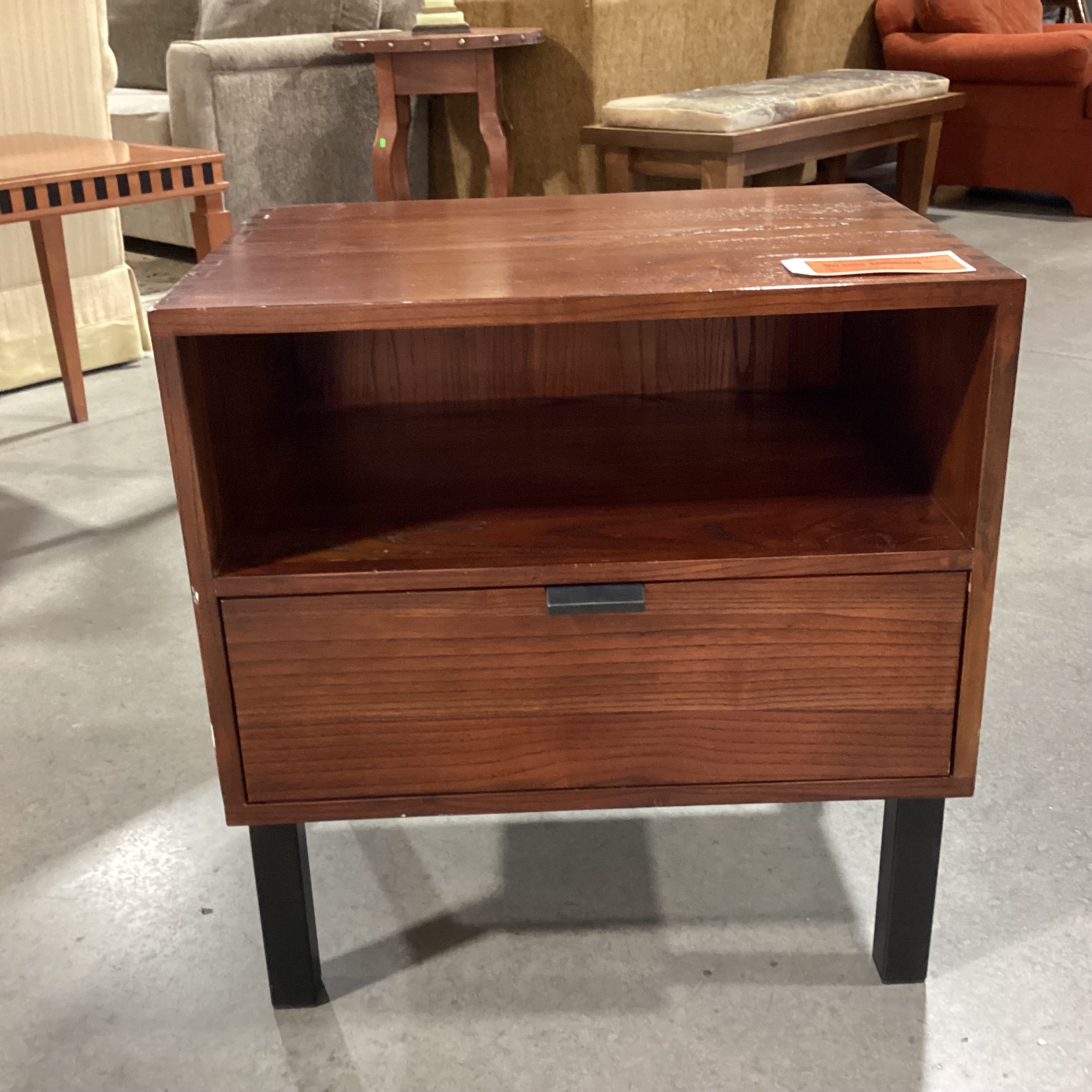 Solid Wood Dovetail Edge Notching & Metal 1 Drawer with Cubby Nightstand 23"x 17"x 24.5"