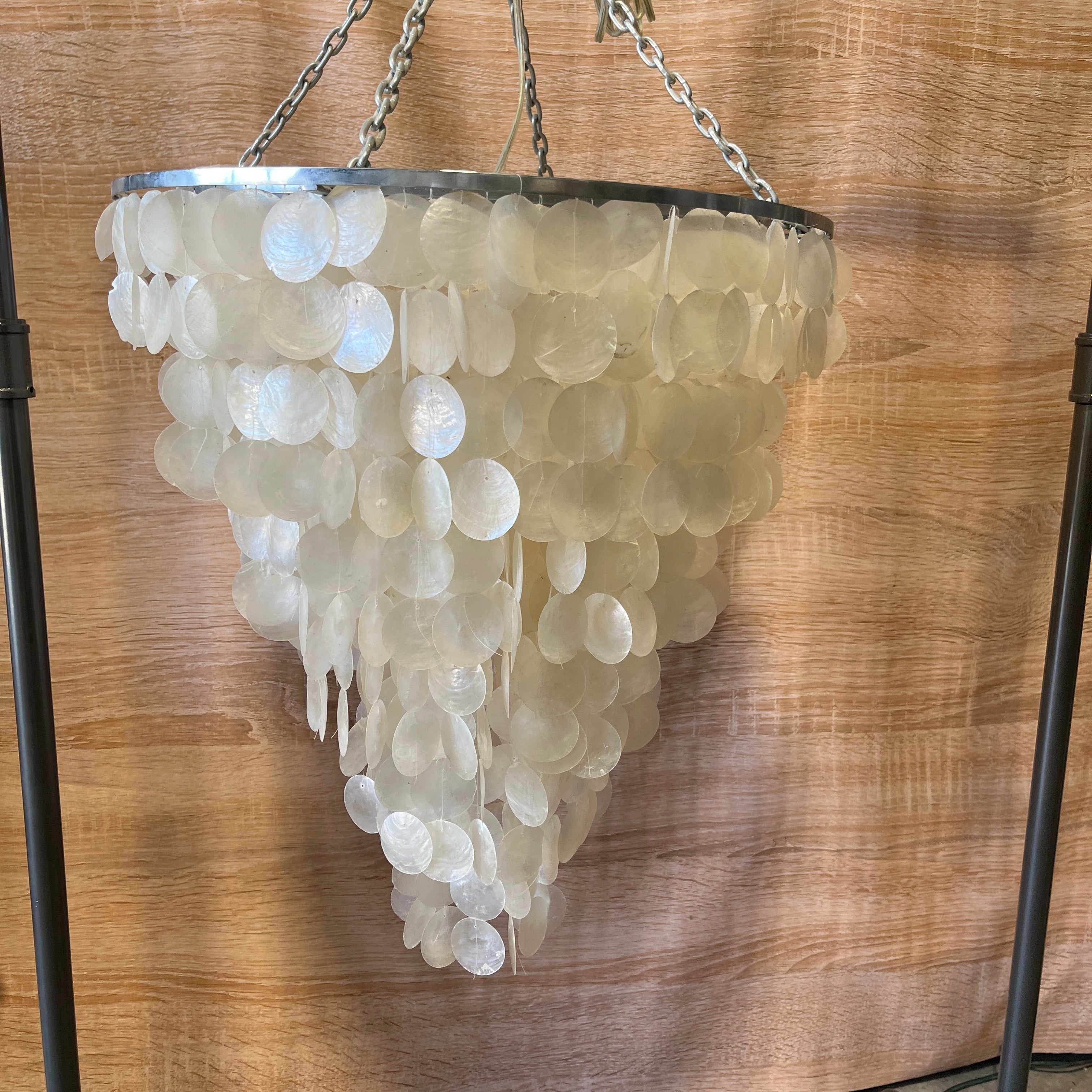 Coastal Boho 1-Light Capiz Shell Windchime Chandelier 24.5" Diameter x 48"