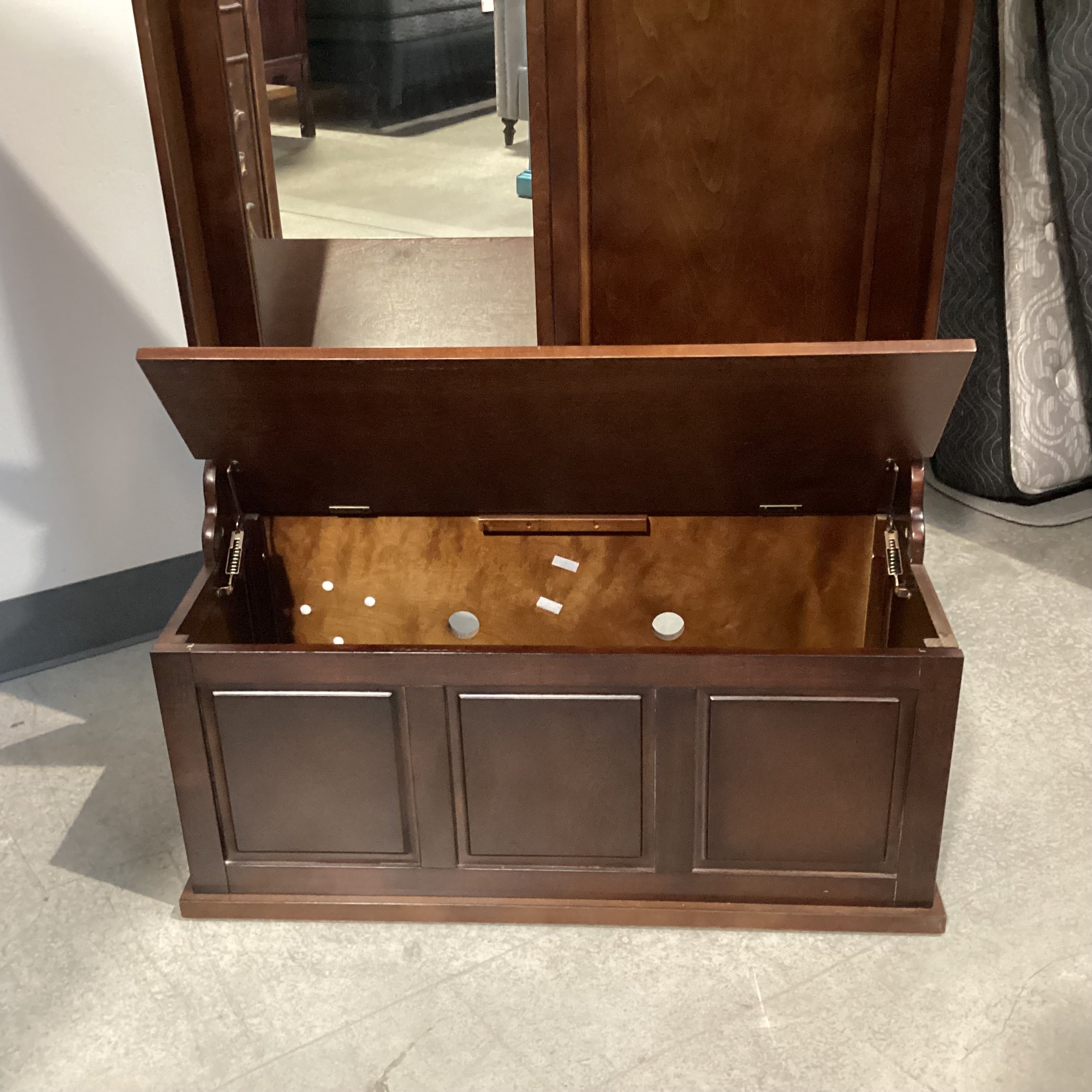 Dark Finish Wood with Mirror & Storage Hall Tree Bench 40"x 17"x 70"