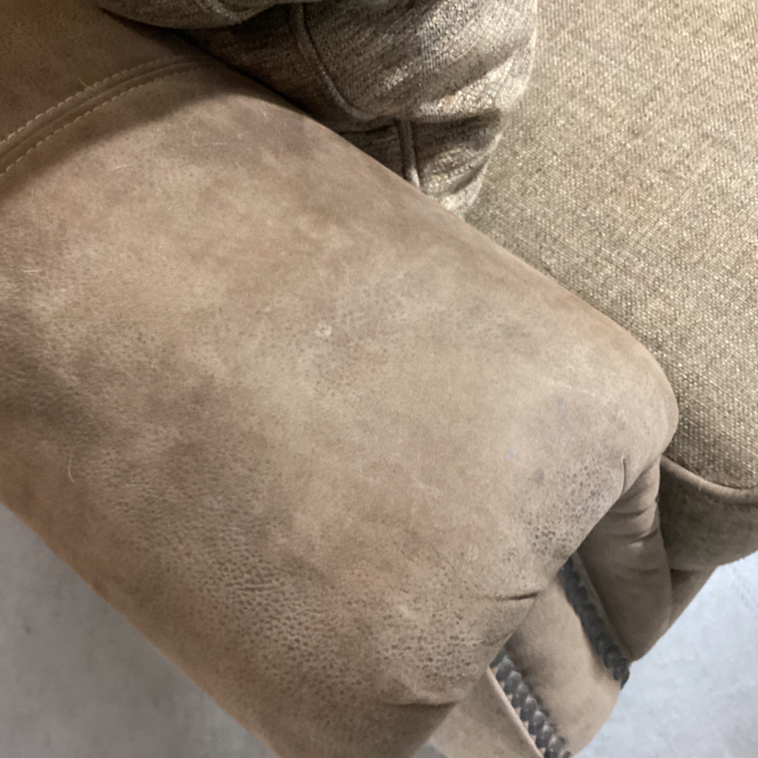 Mayo Furniture Brown Ultra Suede  Nailhead & Upholstery Sofa