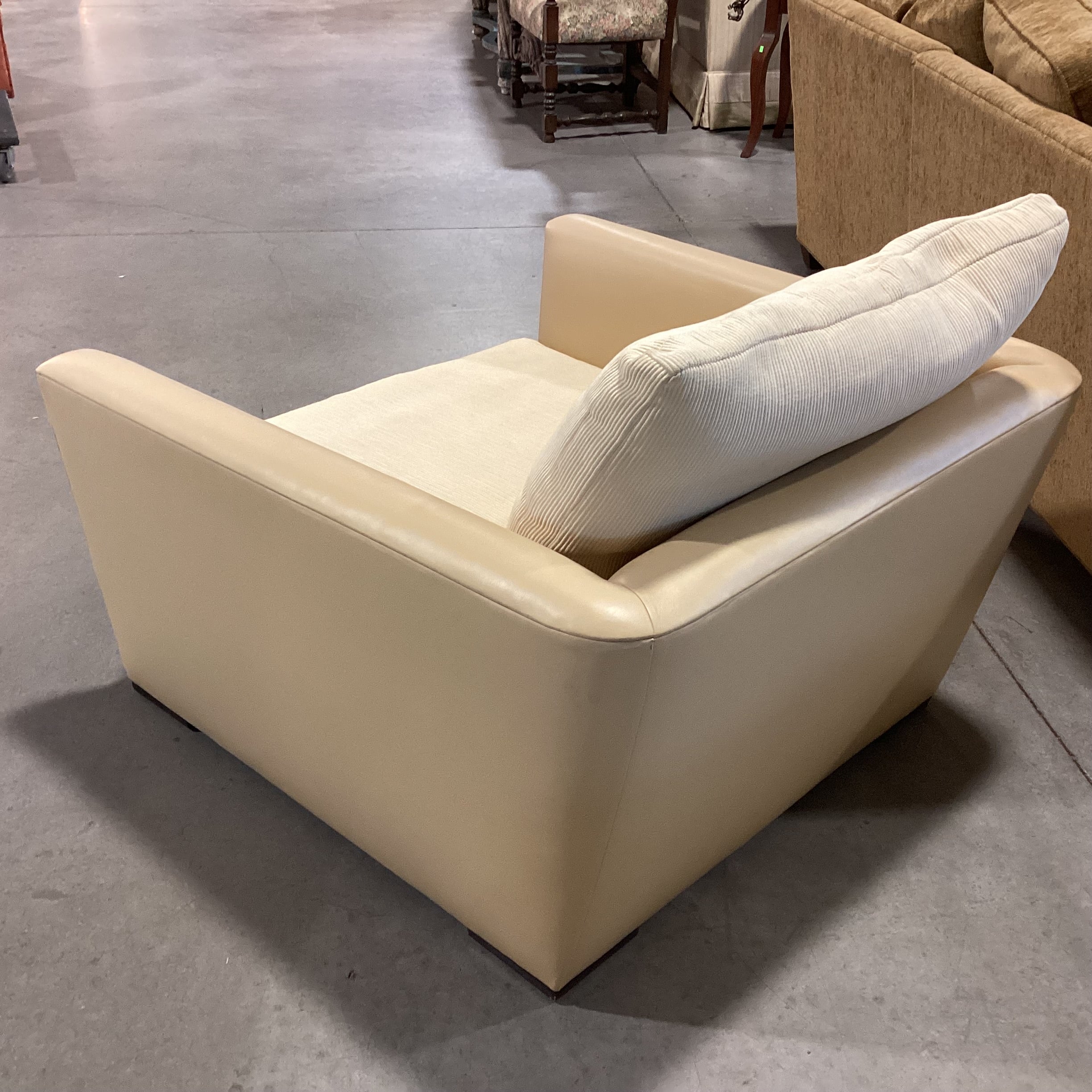 Gina B Custom Blonde Leather & Ribbed Upholstery Down Mix Chair 42"x 42"x 26"