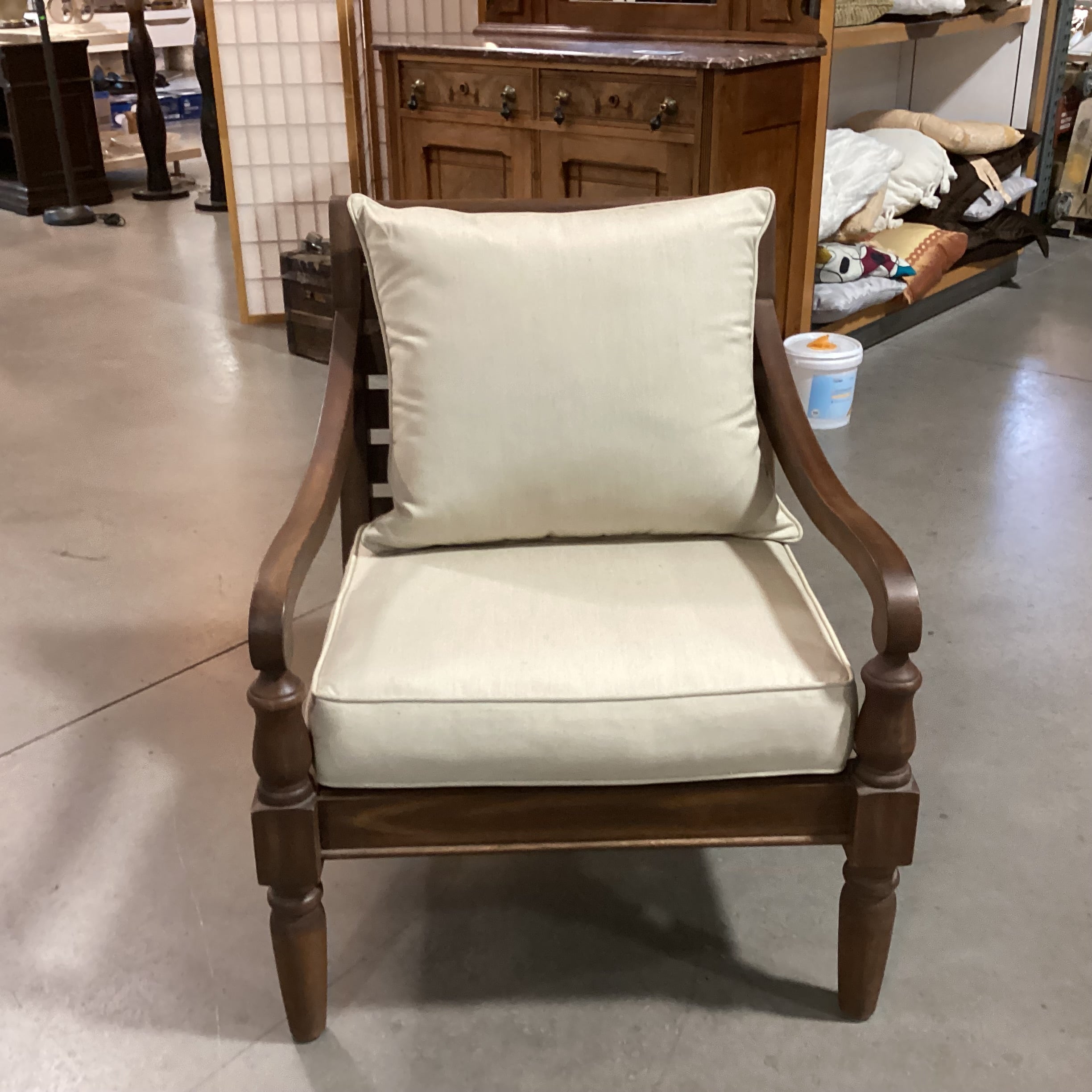 Outdoor Wood with Beige Cushions Patio Chair 28"x 30"x 34"