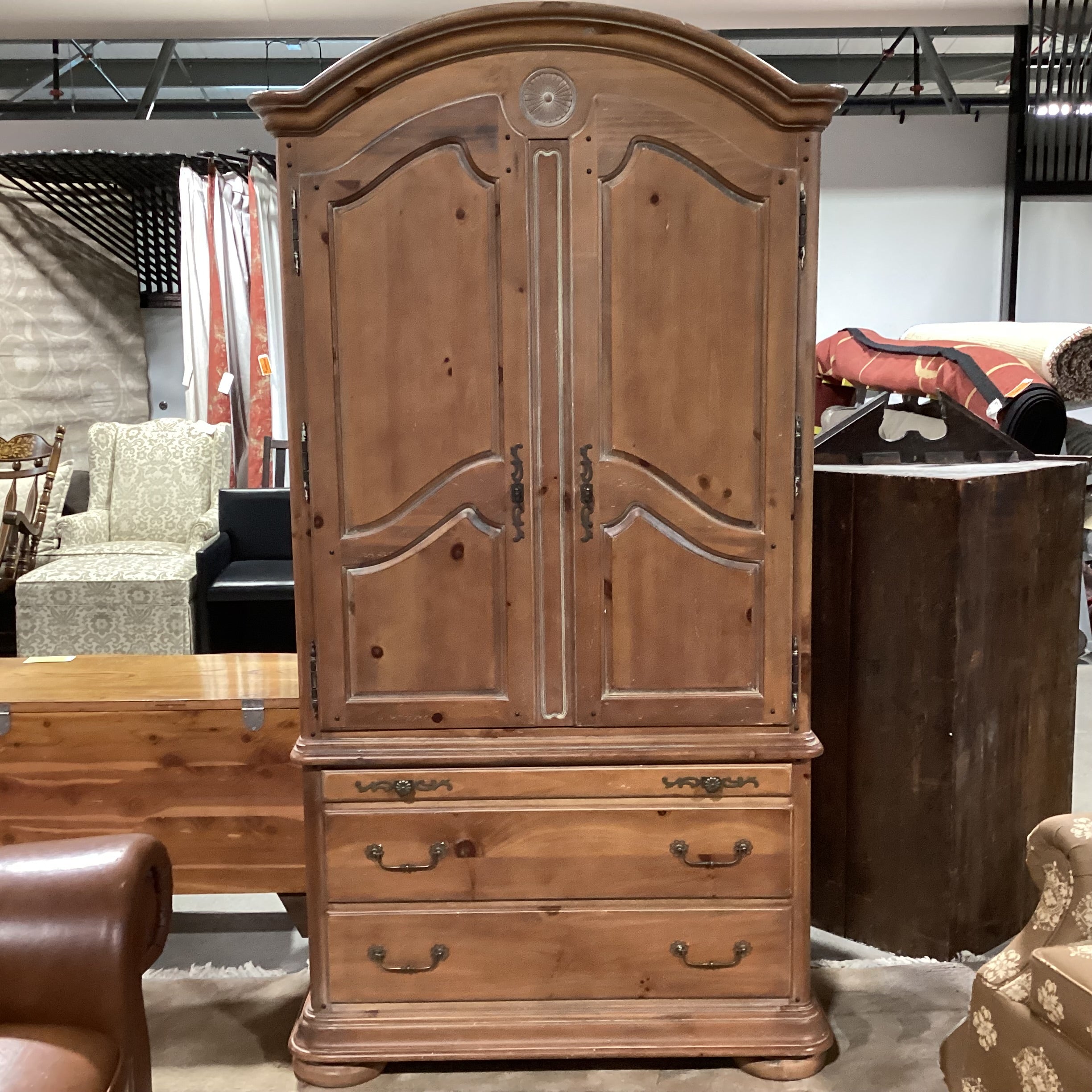 Distressed Light Wash Finish Pine 2 Door With Sectioned Shelves & 4 Drawer Armoire 40"x 20"x 83"