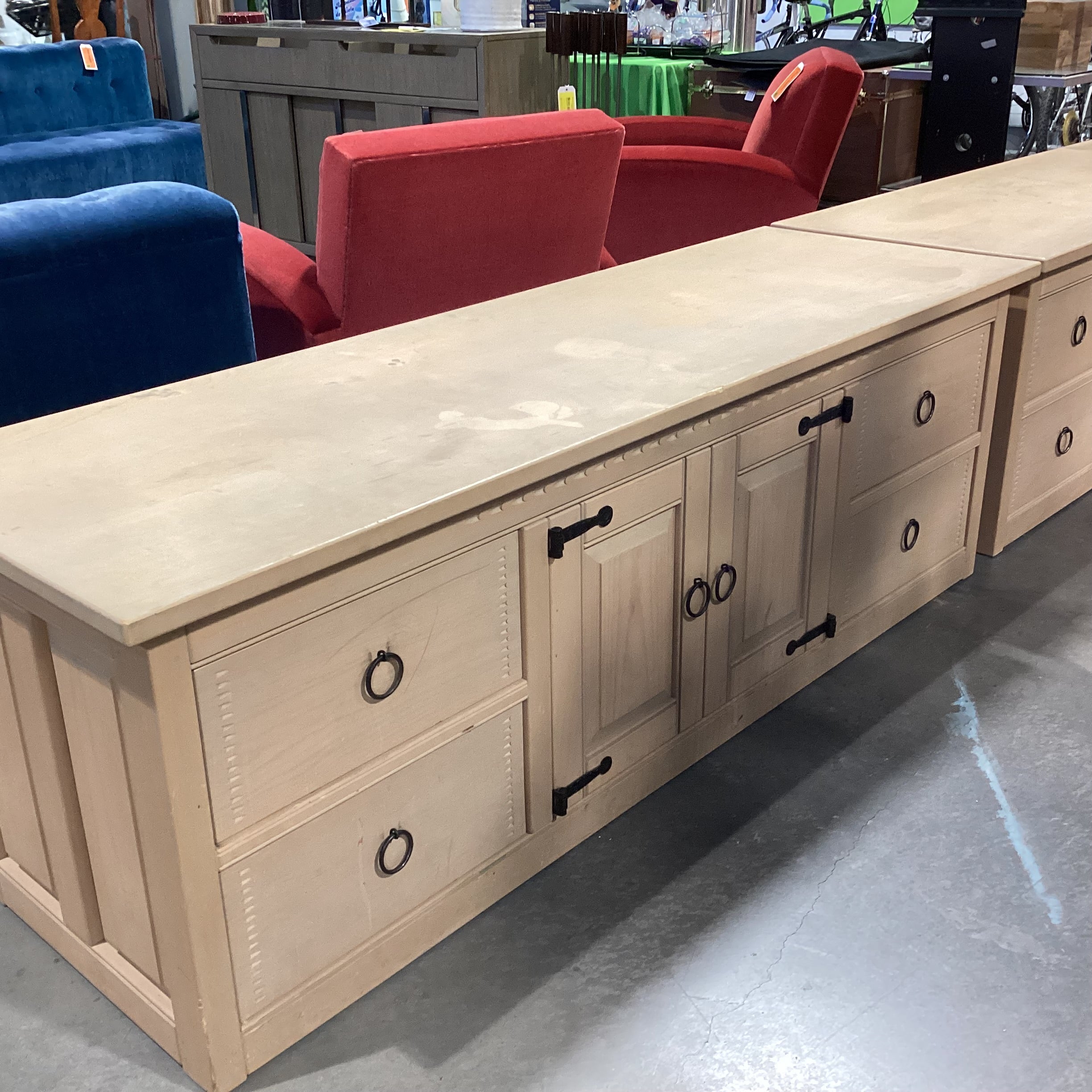 Southwest Washed Natural Wood with Iron Accent 4 Drawer 2 Door Console Credenza 75"x 24"x 25"
