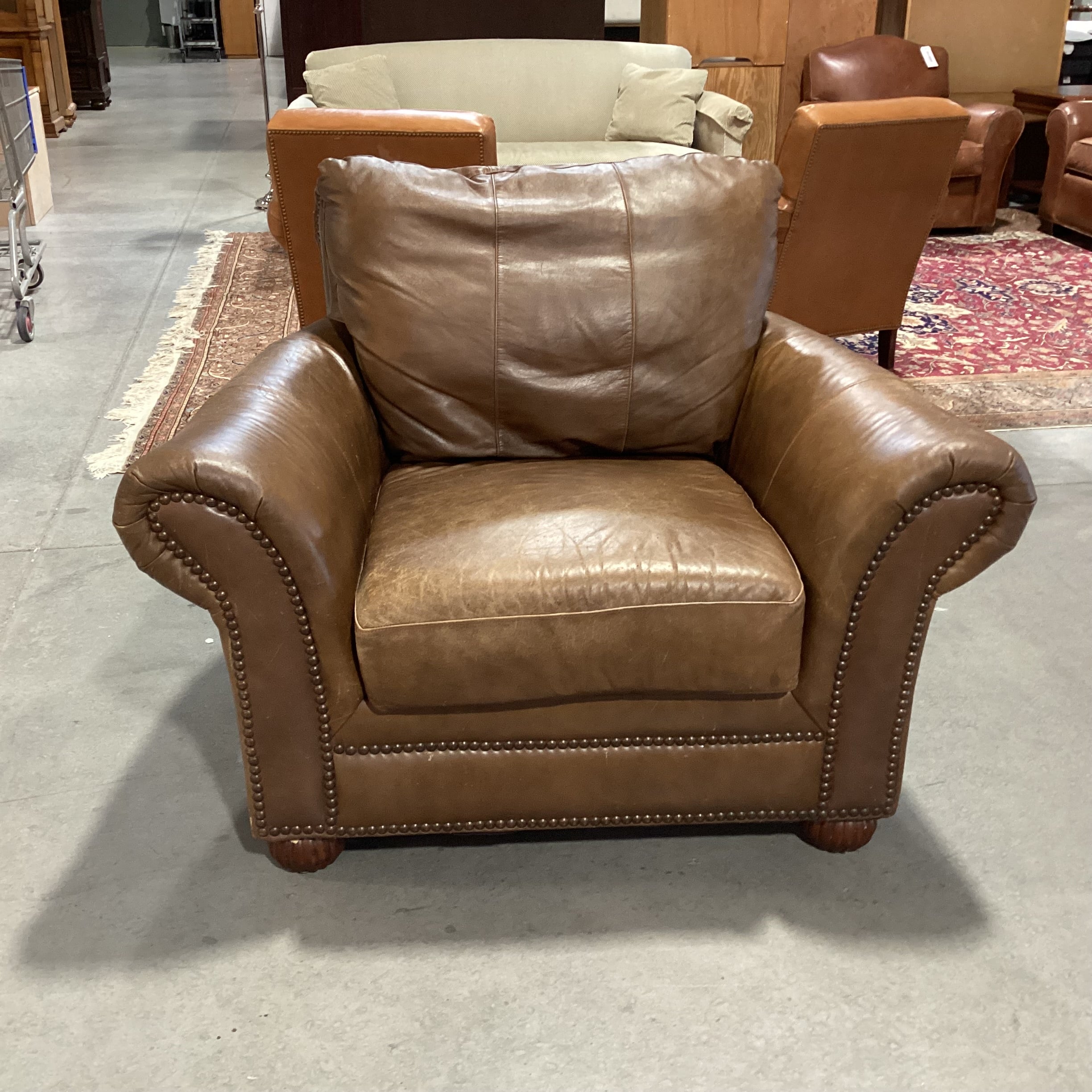 Leather Nailhead Roll Arm & Back Oversized Chair 50"x 46"x 36"