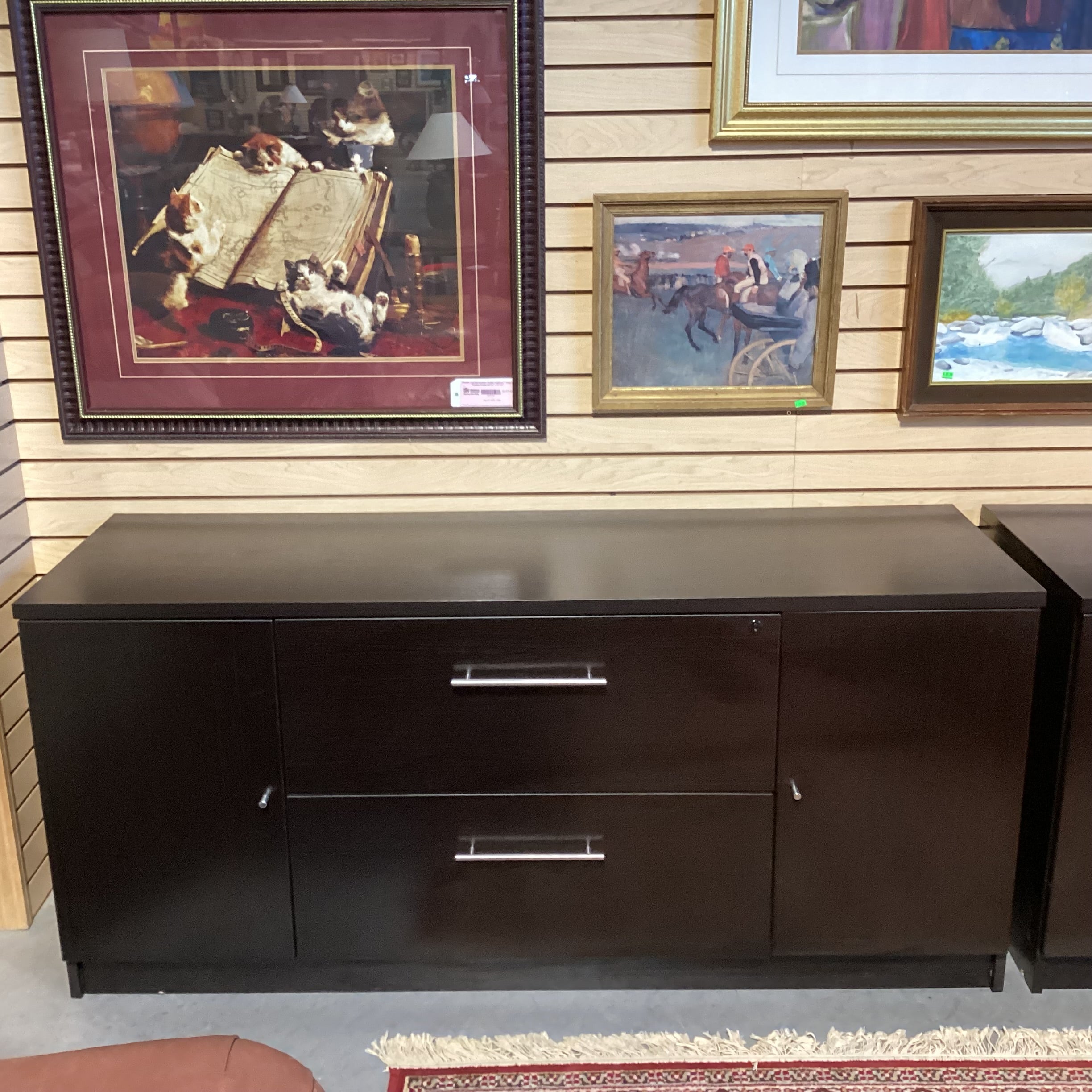 Dark Finish Wood Style Veneer 2 Door 2 Drawer Credenza 63"x 20"x 29"