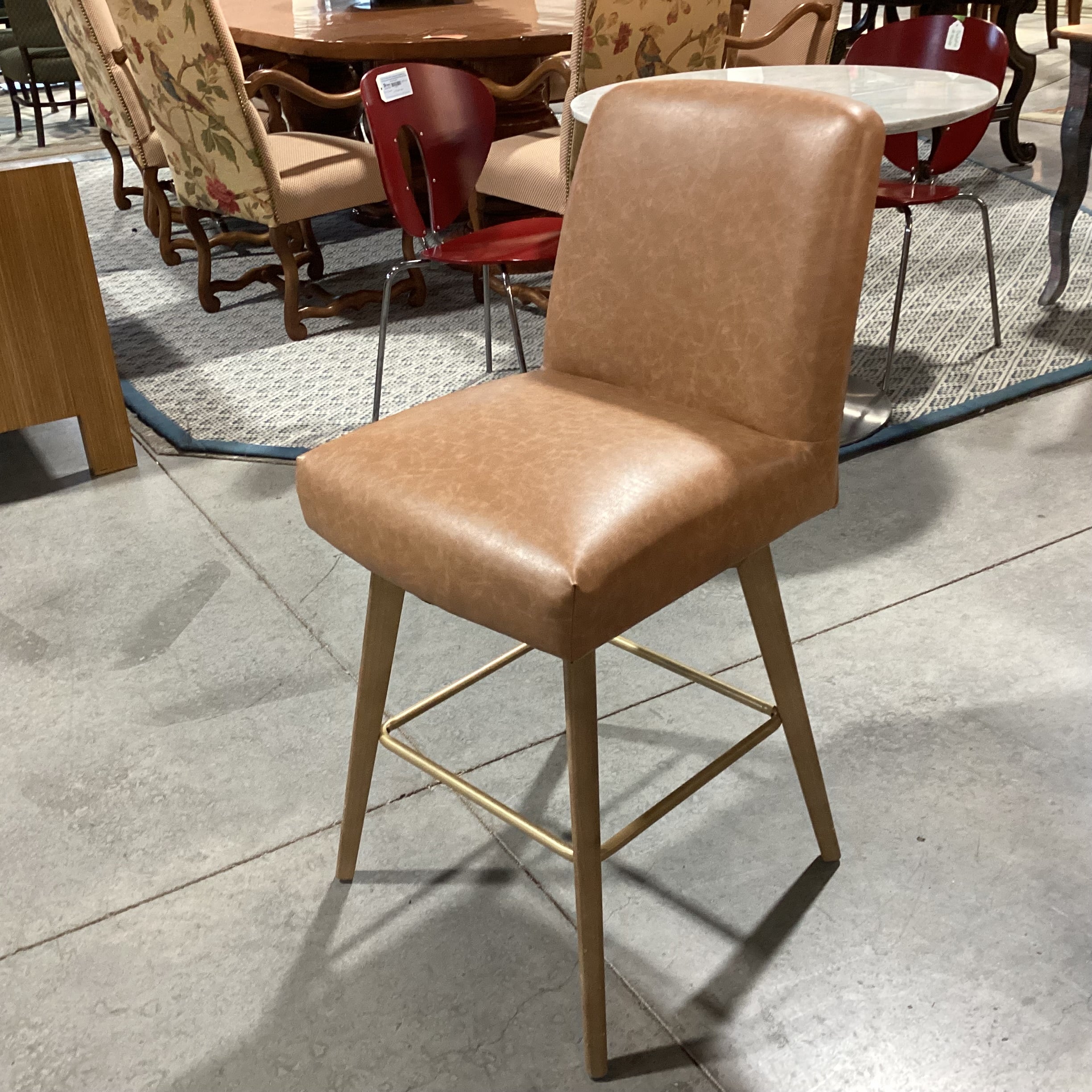 Faux Leather & Light Wood Swivel Barstool 26"