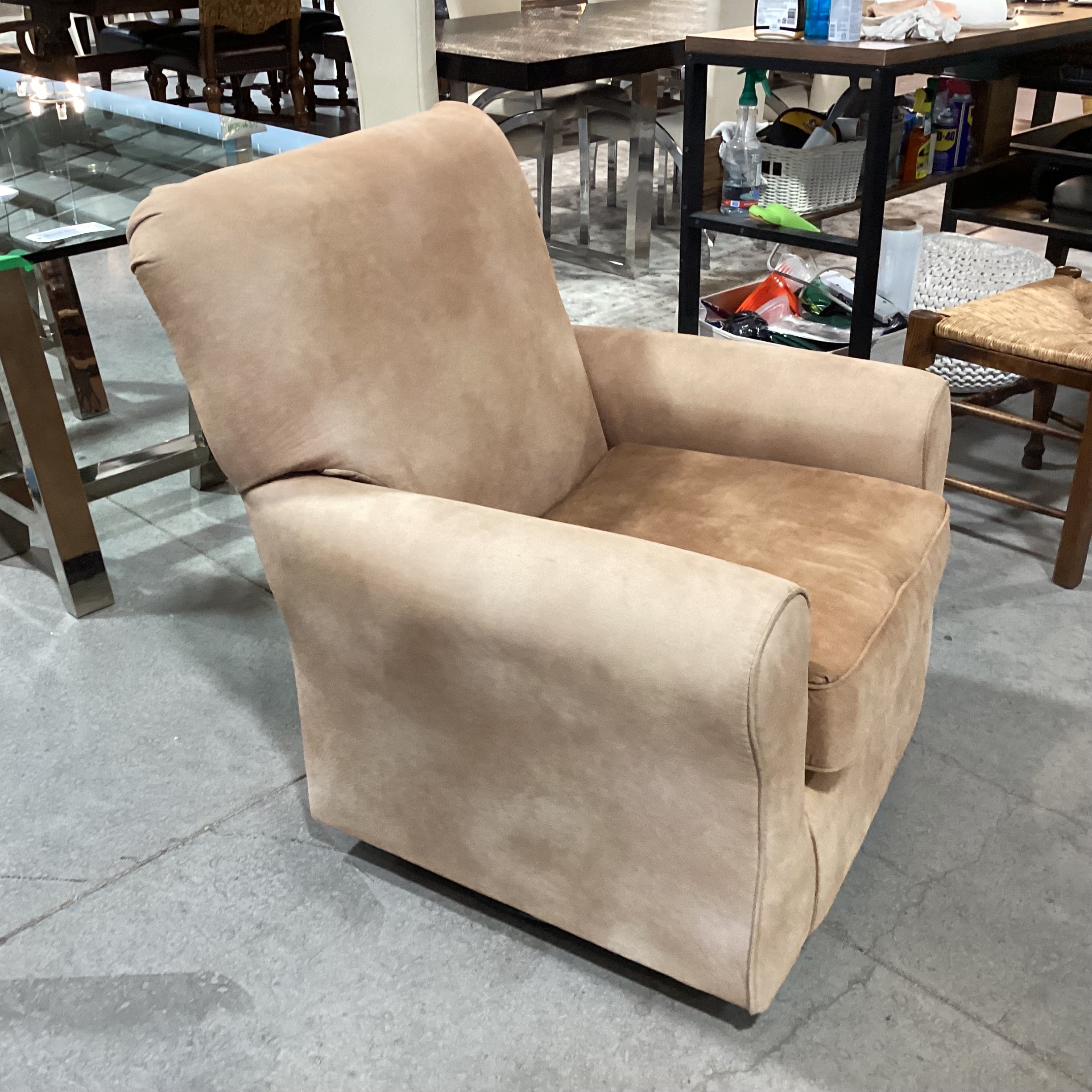 Best Chairs Tan Micro Suede Swivel Rock Chair 35"x 33"x 38"