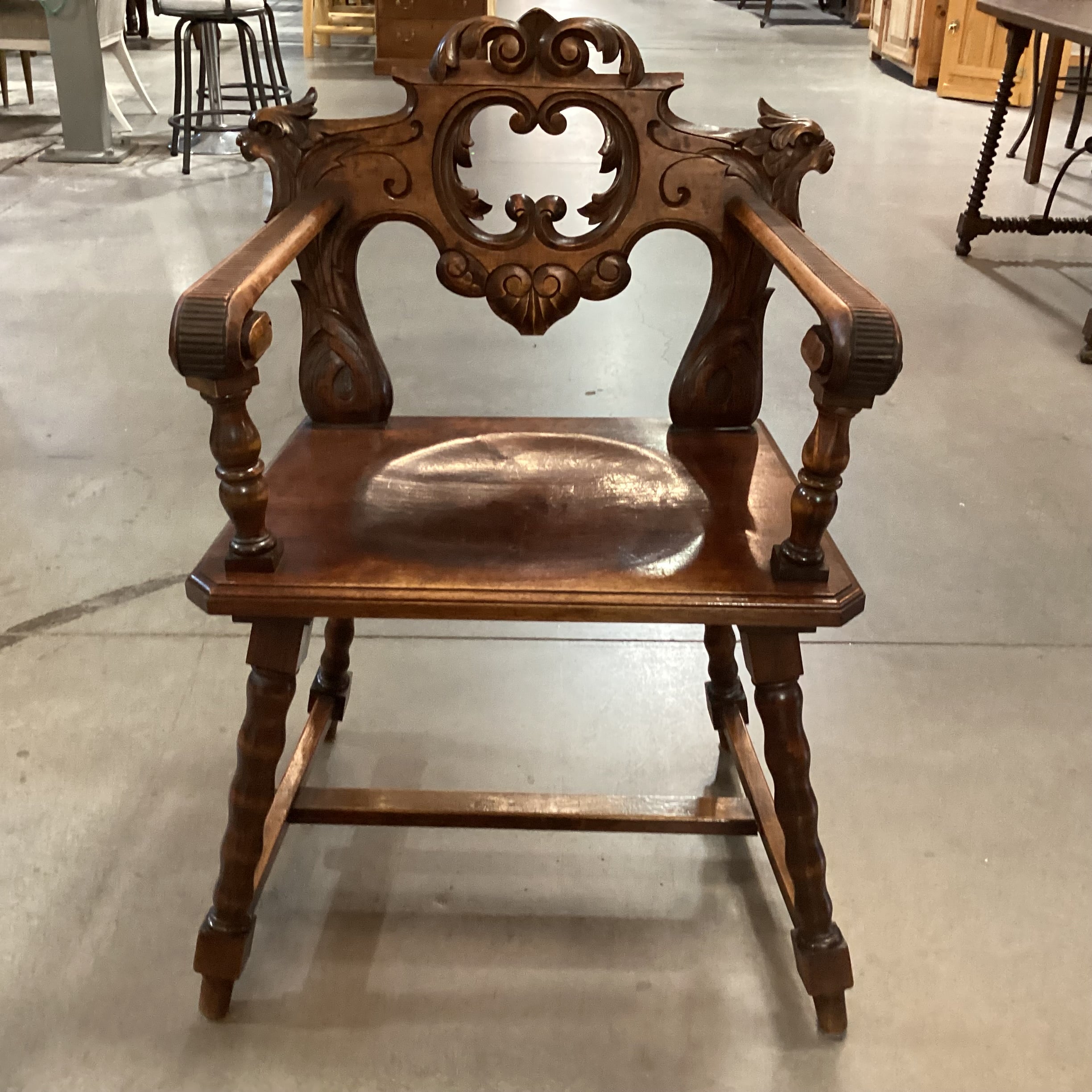 Vintage Ornate Carved Wood Chair 25"x 21"x 36"