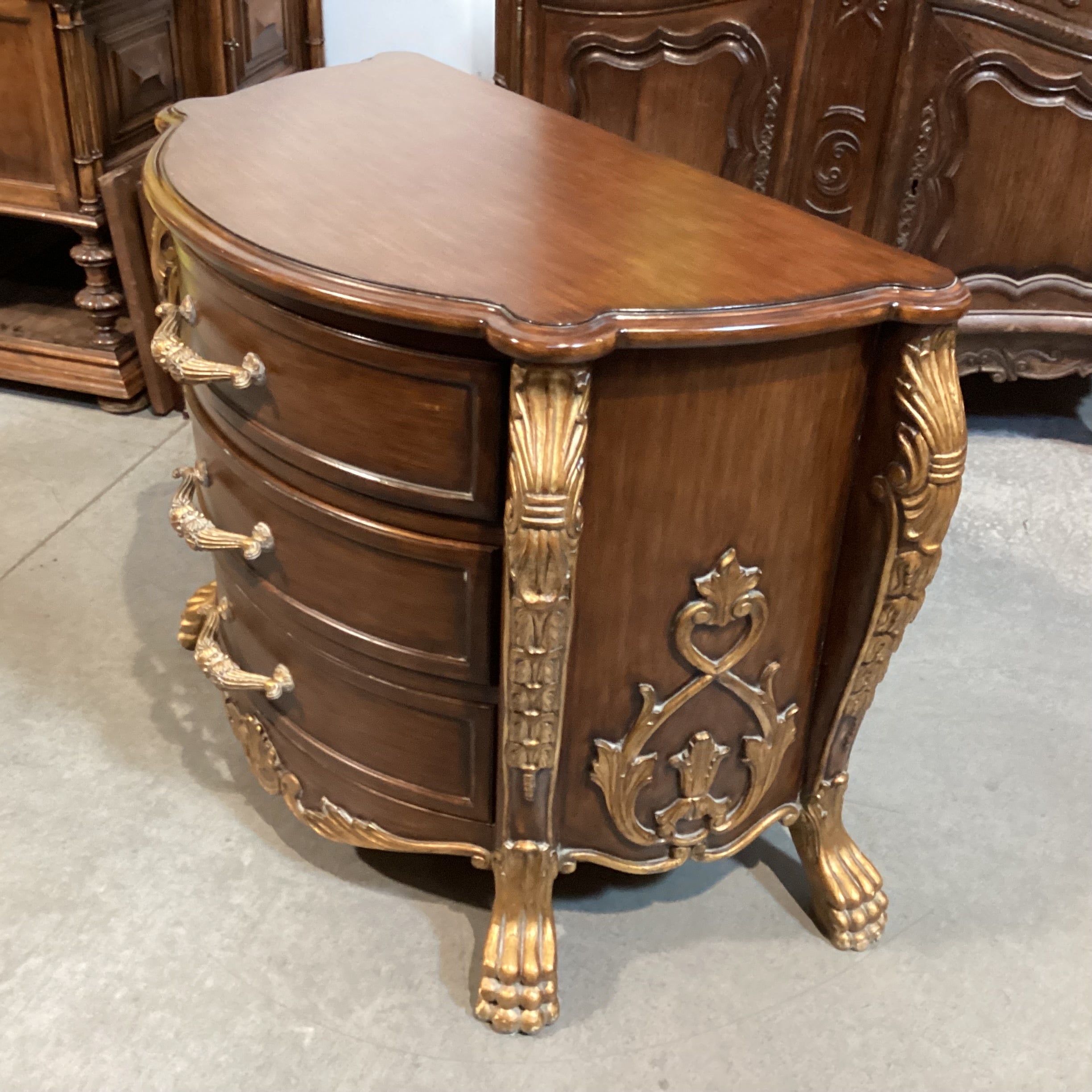 Ornate Carved Wood with Claw Feet & Gold Accent 3 Drawer Chest 48"x 25"x 34"