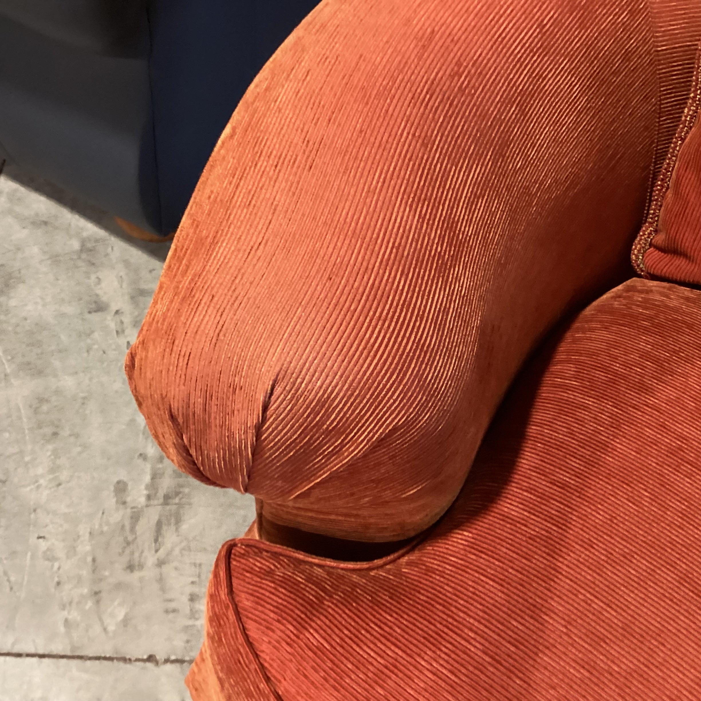 Hickory White Burnt Orange & Gold Raised Ribbed Texture Down Mix Curved Sofa 89"x 48"x 31"