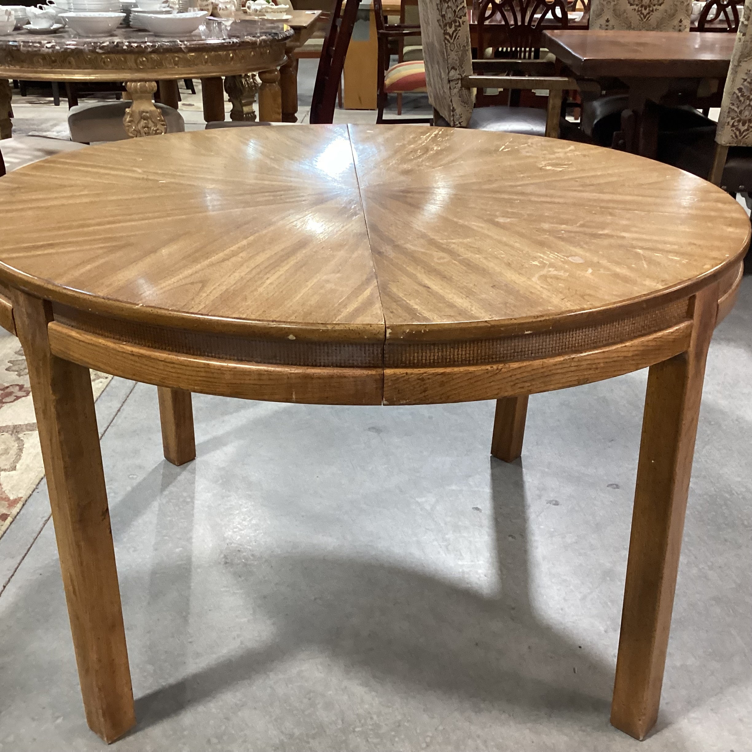 Round Wood & Veneer with Woven Edge Detail Dining Table 48" Diameter x 30"