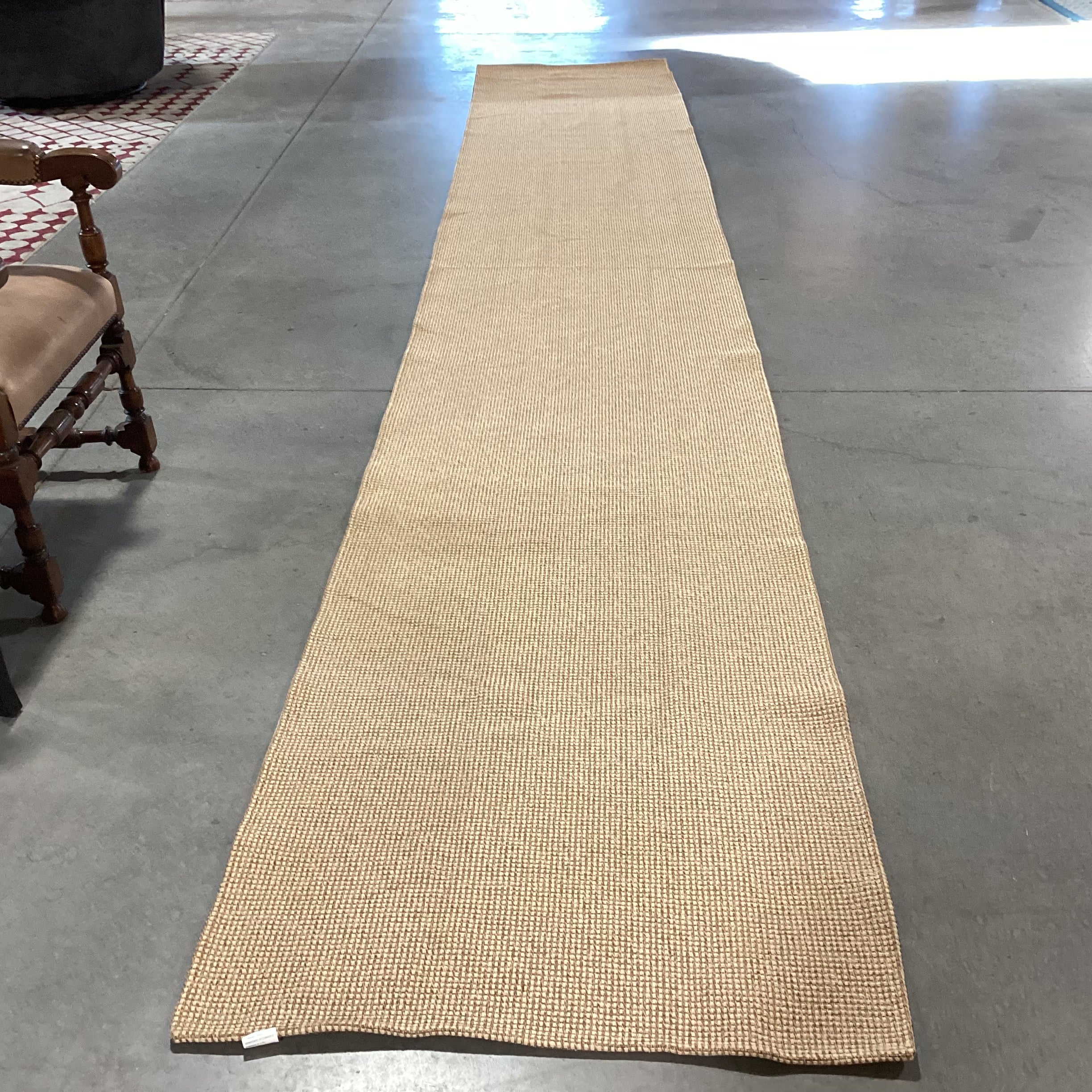 Tan Cotton Poly & Viscose Woven Runner Rug 3'x 17'7"