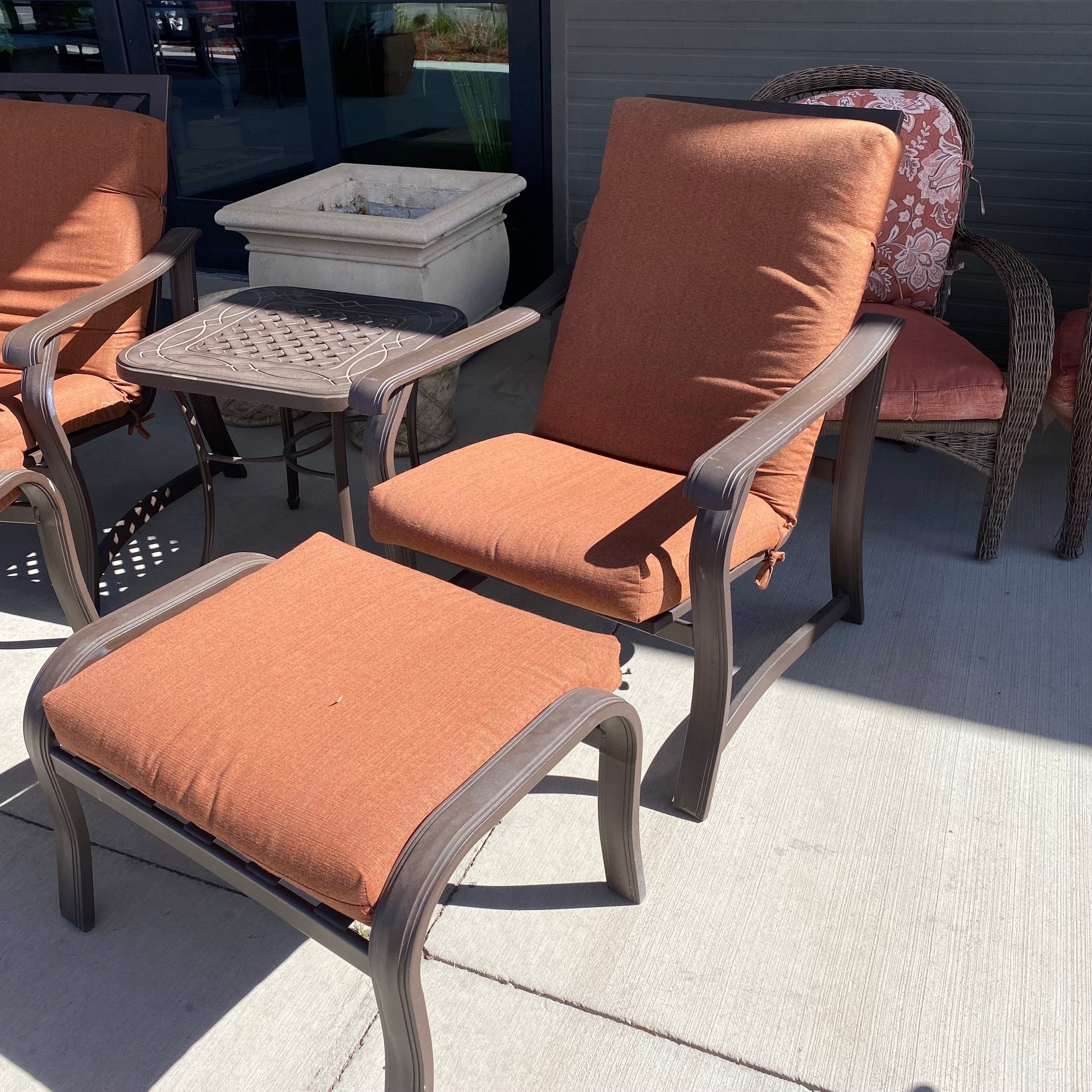 Telescope Casual Furniture Cast Aluminum Decorative Chair with Ottoman and Cushions 28"x 26"x 38"