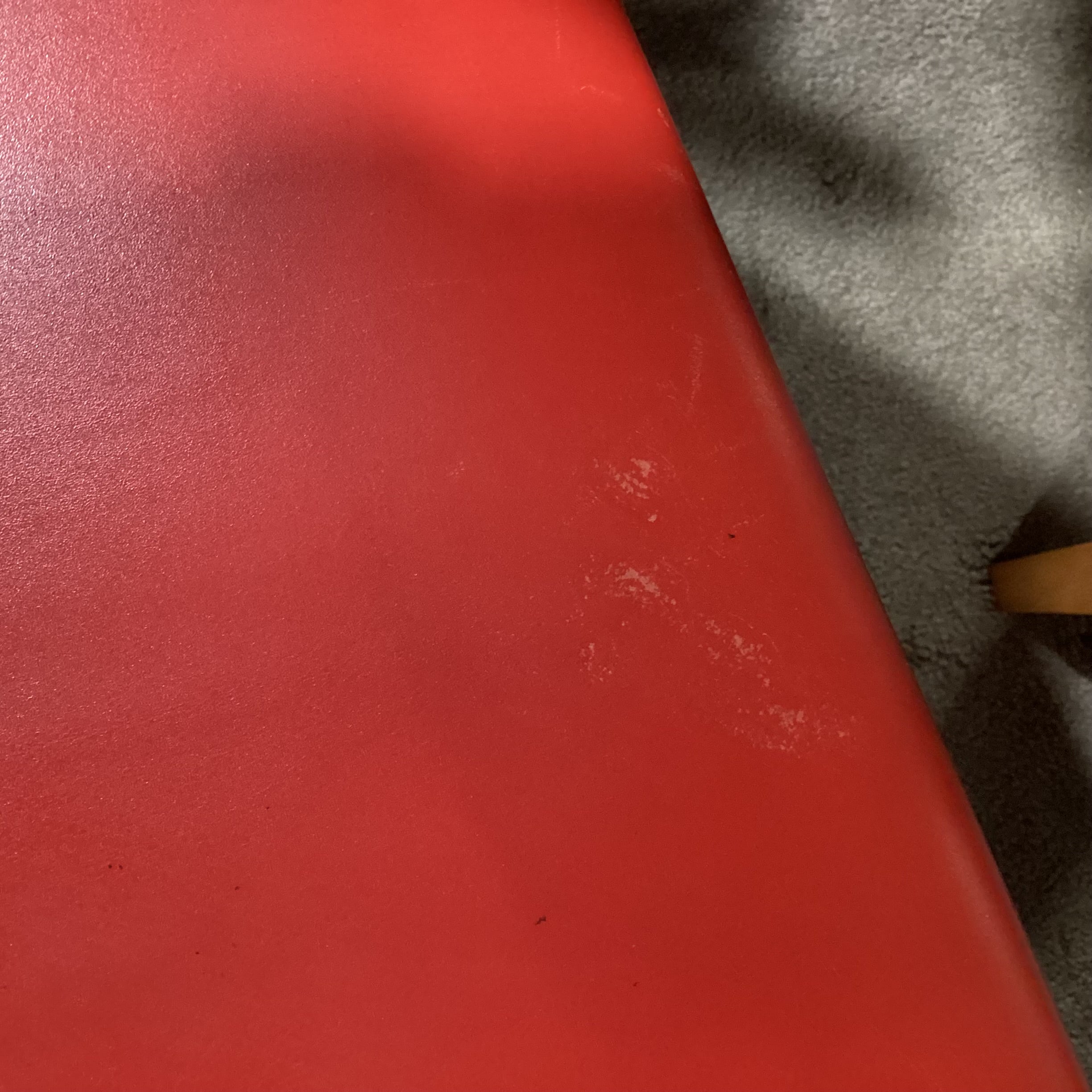 Round Finished & Pressed Maple Black Leather Like Pedestal Table with 6 Red Leather Like Chairs Dining Set 48" Diameter x 29"