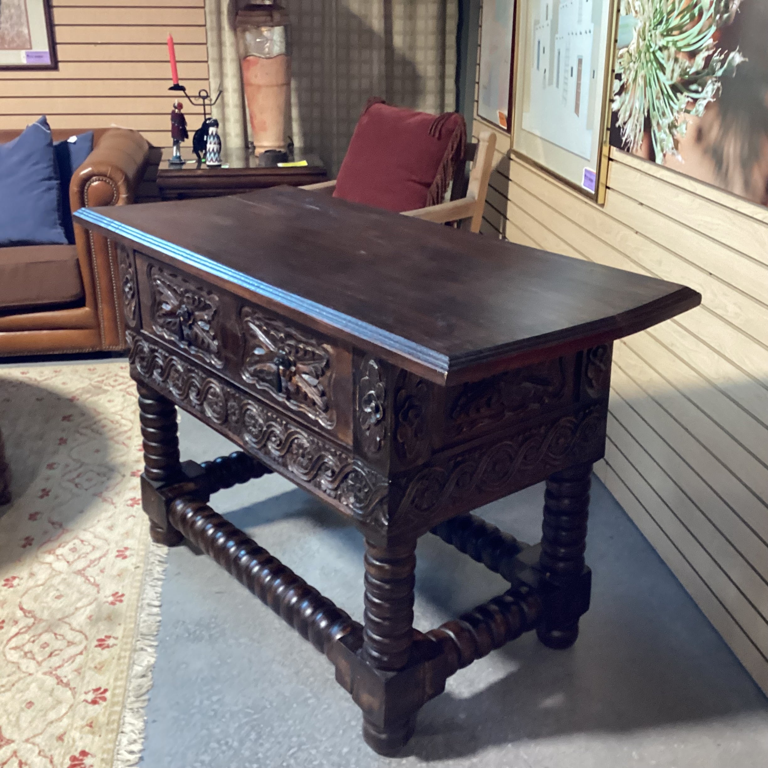 Spanish Style Carved Wood 1 Drawer Console Sofa Table 52"x 24.5"x 34"