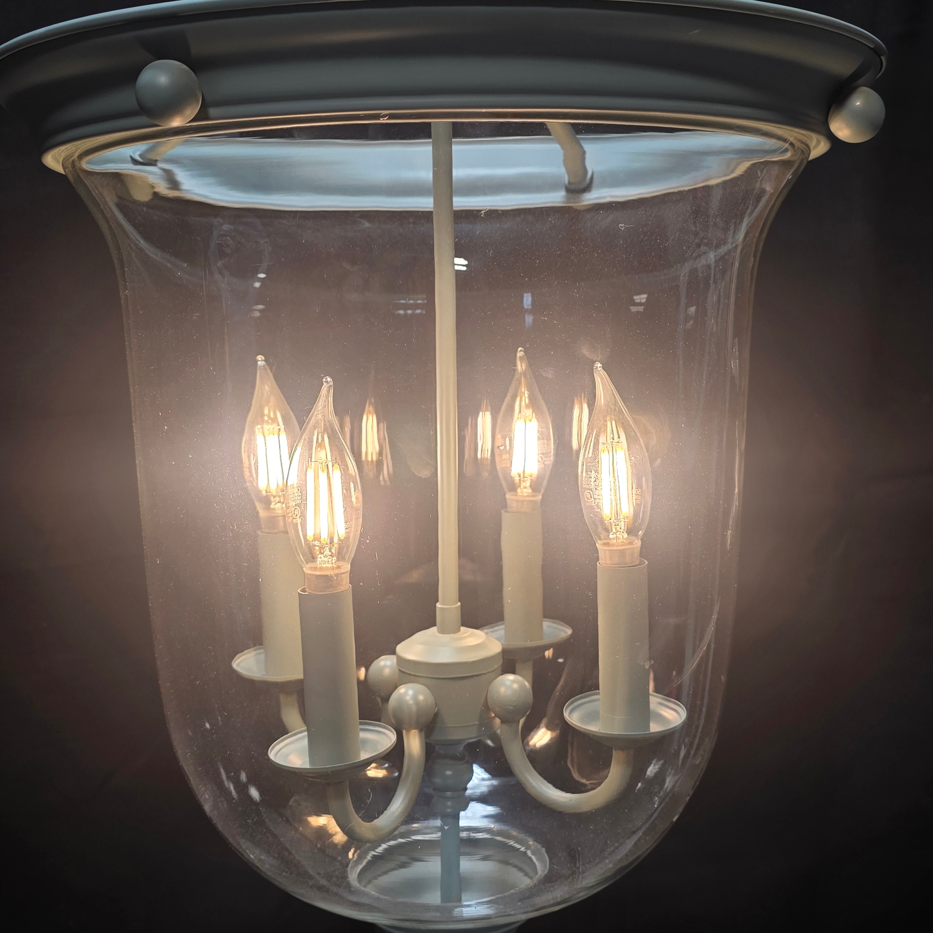 Four Light Vintage Blue Gray Bell Chandelier 16"x35"