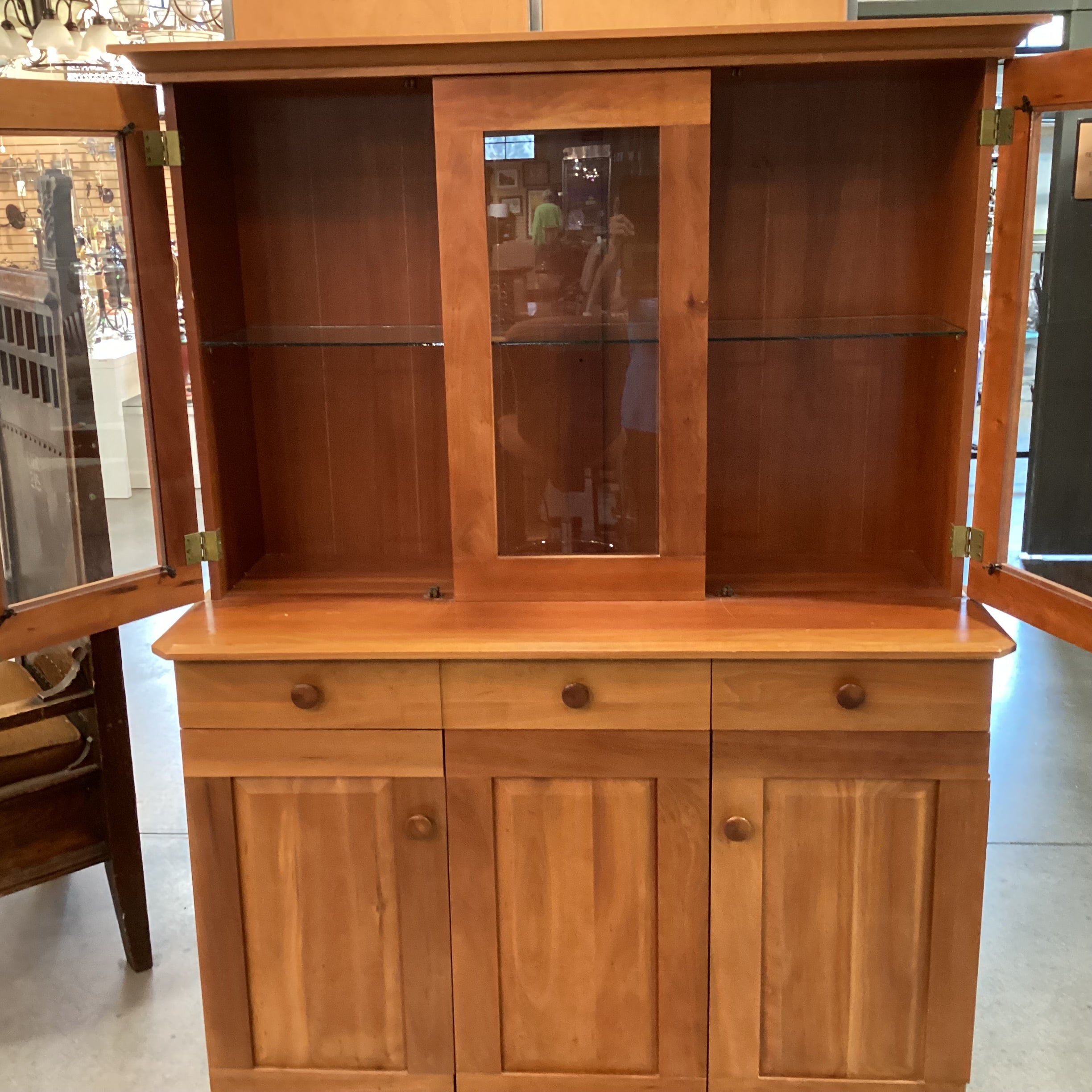 Cherry Wood & Glass 2 Drawer 4 Door China Hutch 51"x 21"x 71"