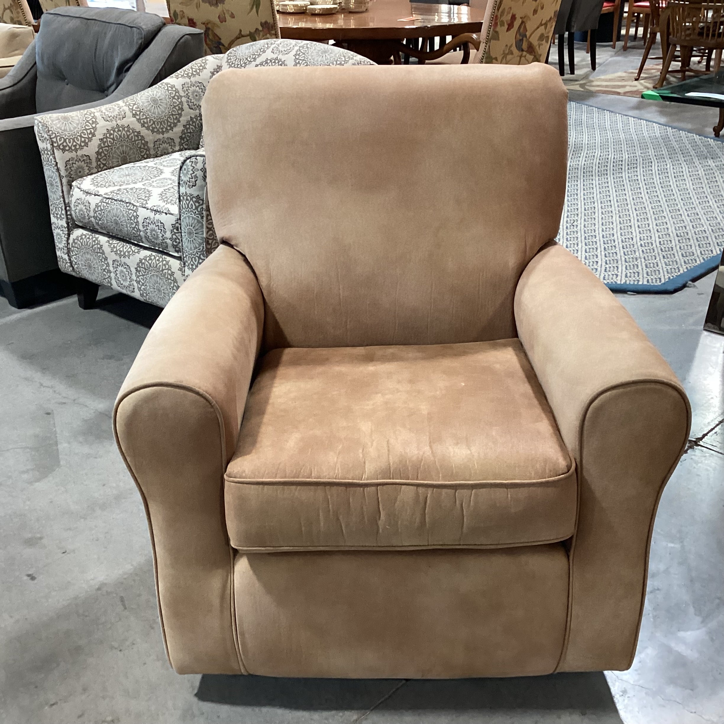 Best Chairs Tan Micro Suede Swivel Rock Chair 35"x 33"x 38"