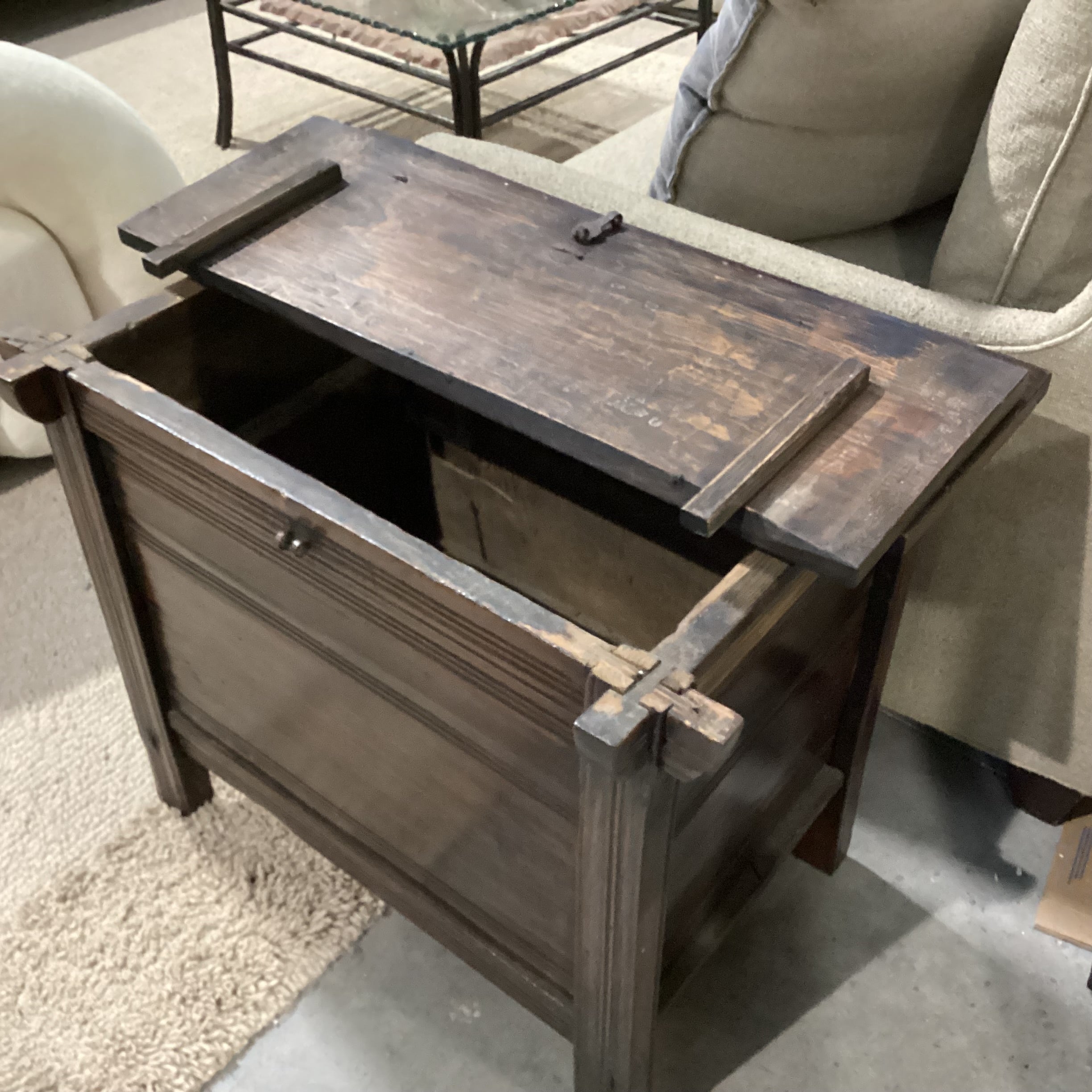 Antique Oriental Pine & Hand Wrought Iron Chest Trunk 31"x 21"x 26"