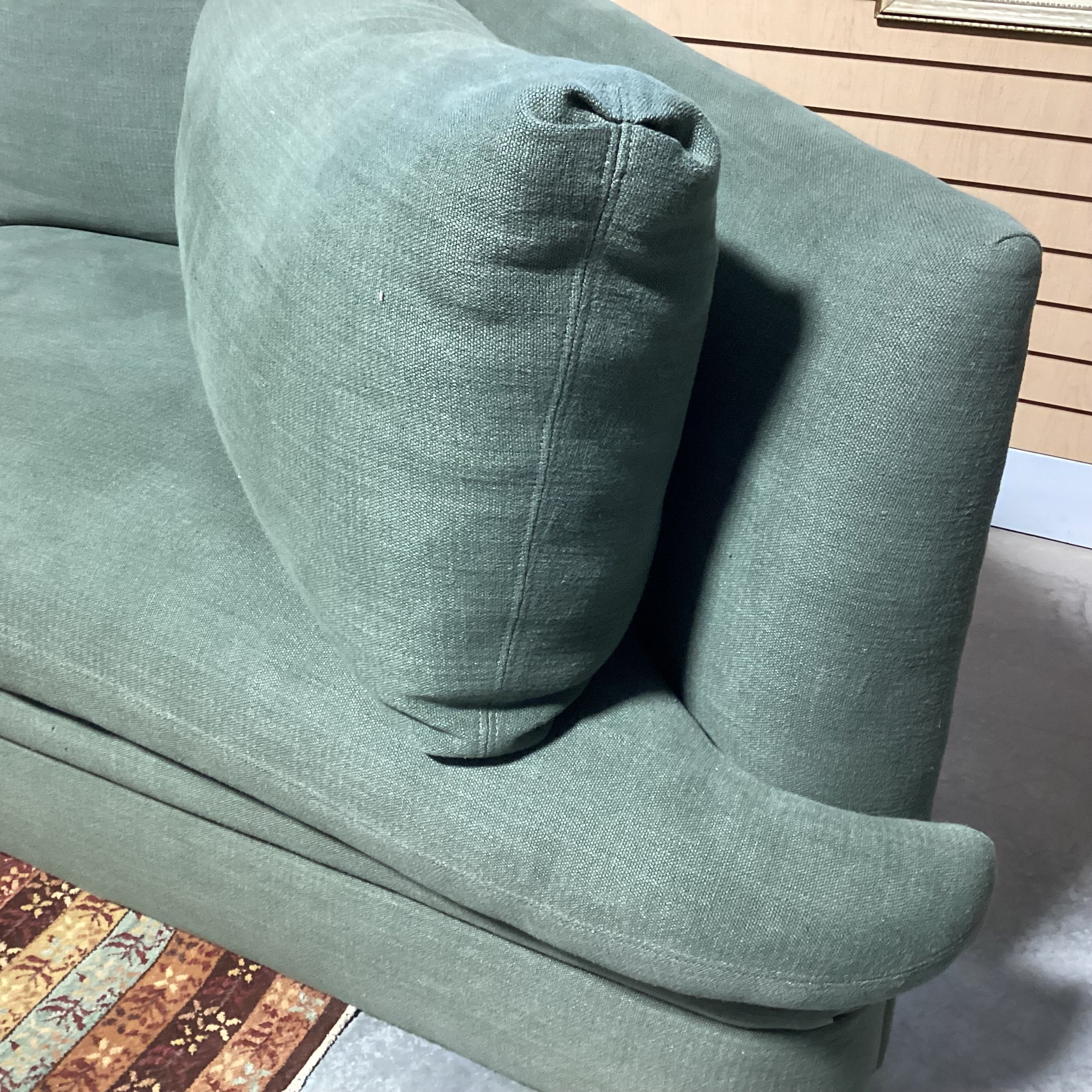 Custom Sage Belgian Linen & Down Angled Side Detail Sofa 170"x 42"x 33"