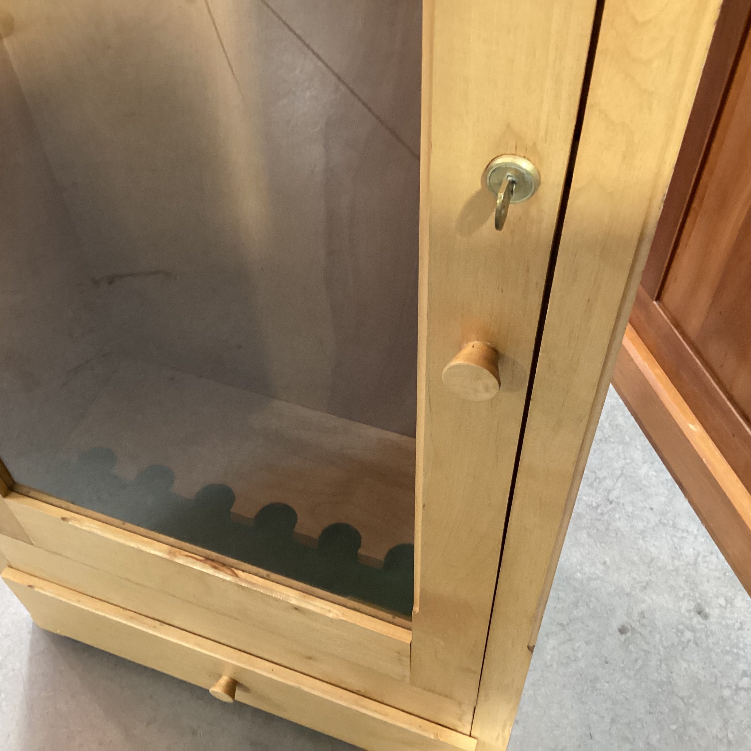 Natural Wood & Glass Door with Key Bottom Drawer Gun Cabinet Armoire 24"x 13"x 60"
