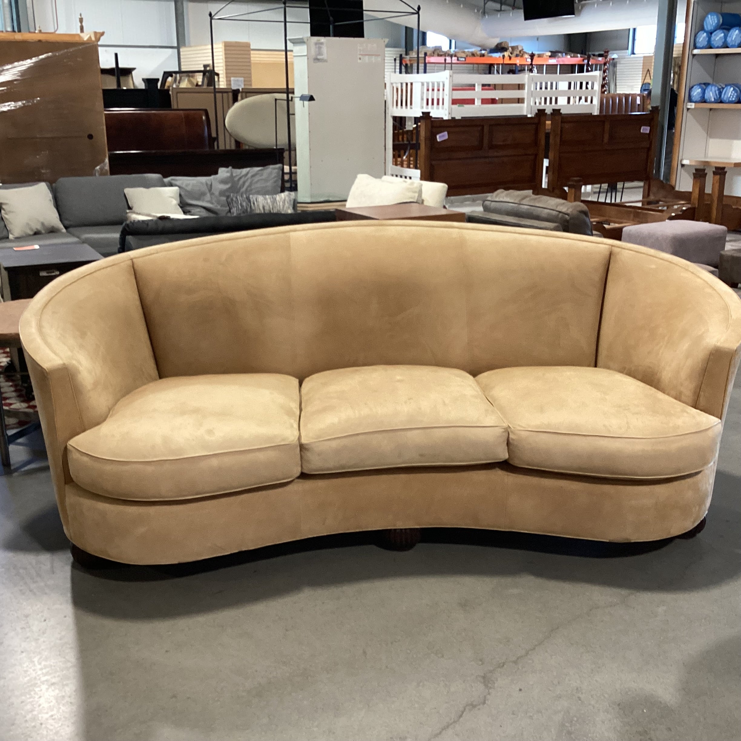 Custom Curved Suede & Down Mix Sofa  72"x 16"x 30"