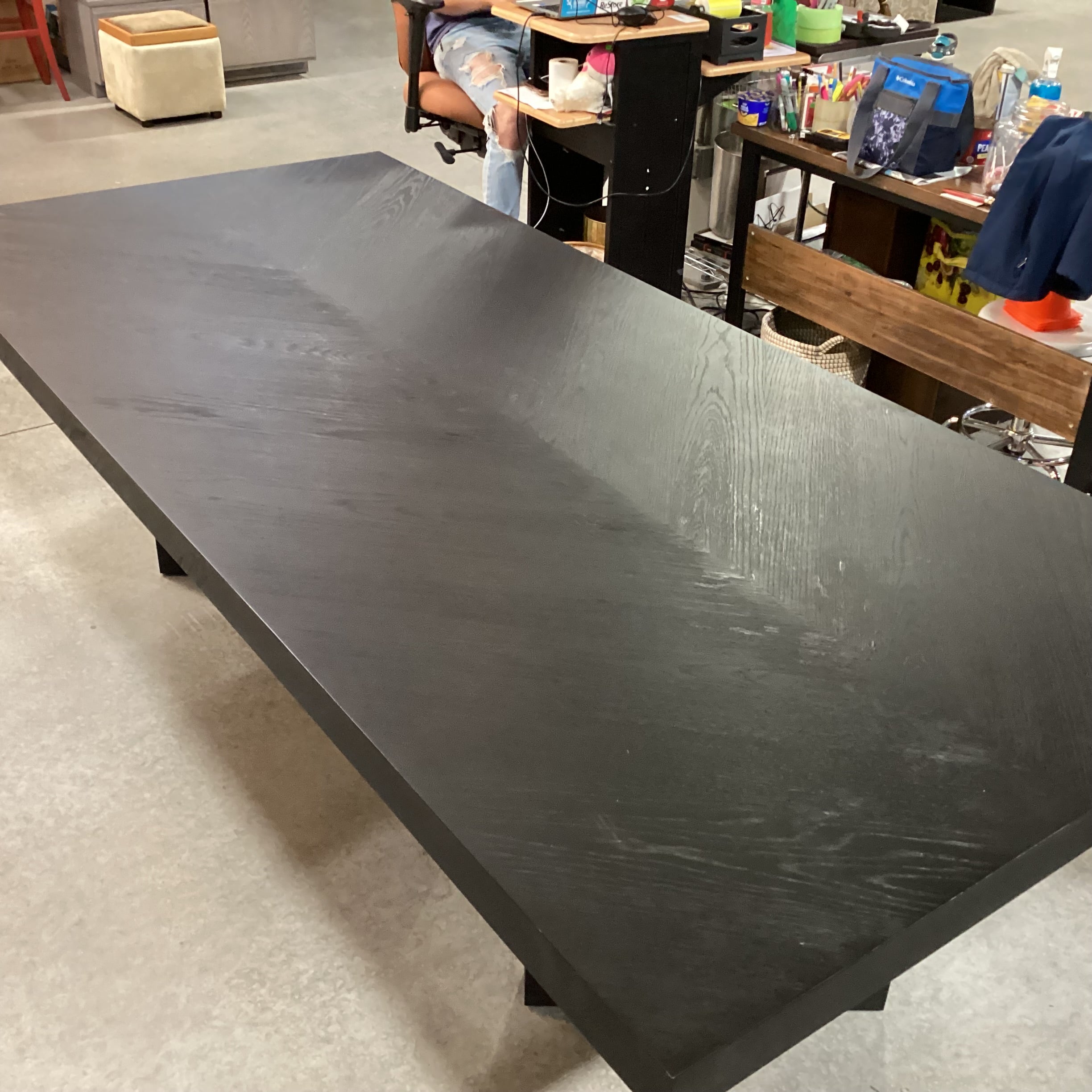 Modern Black Finish Oak Veneer Matched Top Detail Dining Table 94.5"x 43.5"x 30.5"
