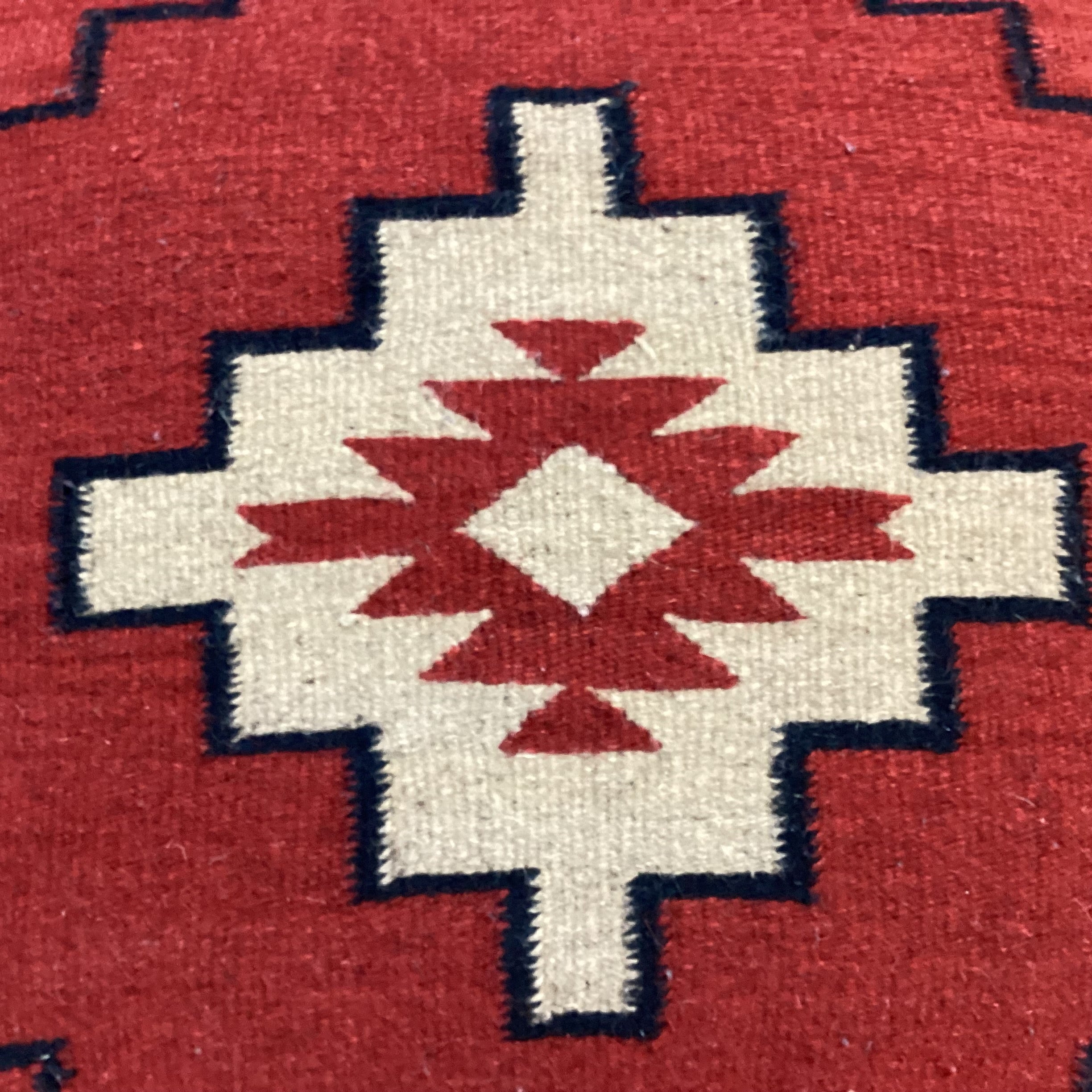 Native American Red Black Tan Hand Woven Wool Accent Pillow 20"x 20"