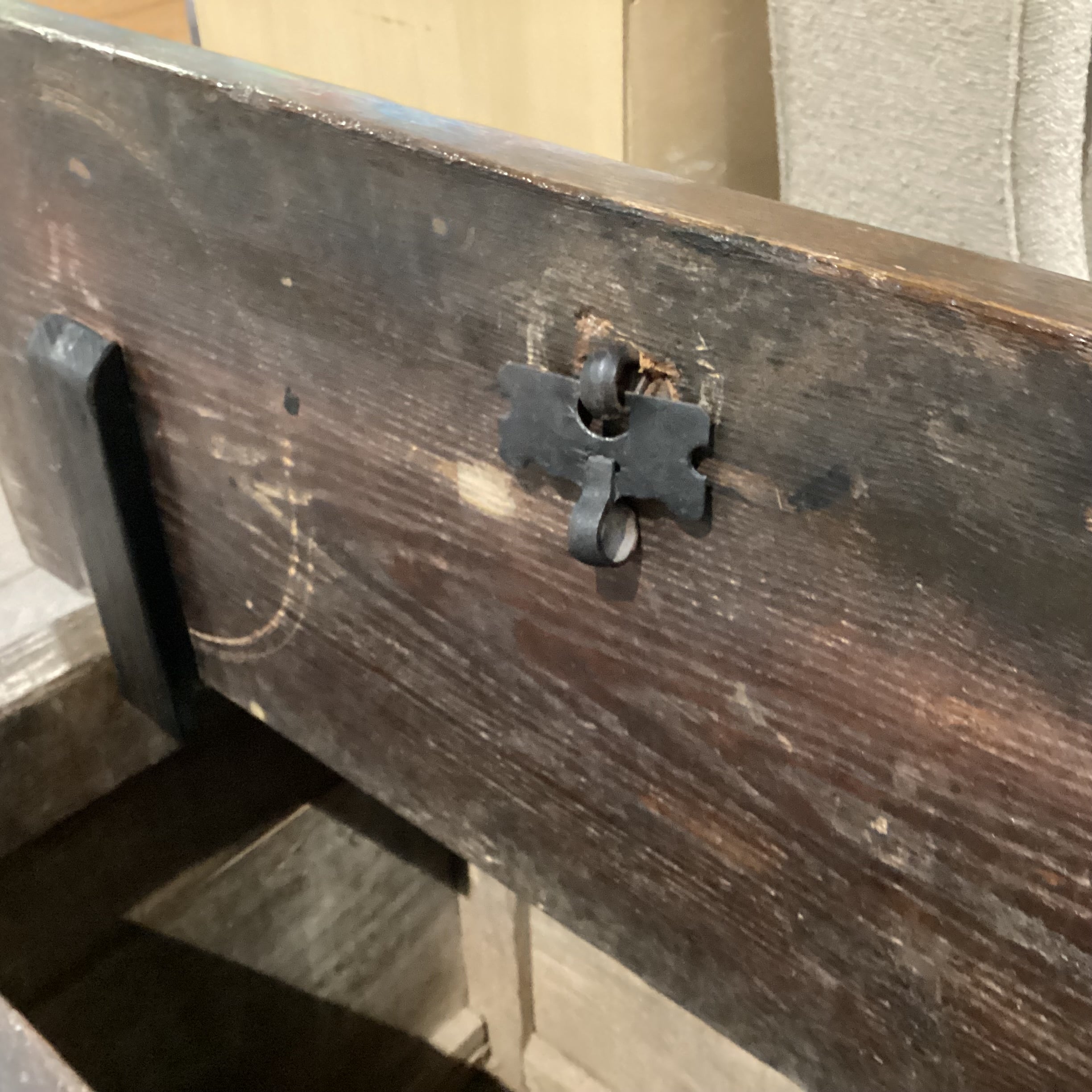 Antique Oriental Pine & Hand Wrought Iron Chest Trunk 30"x 21.5"x 26"