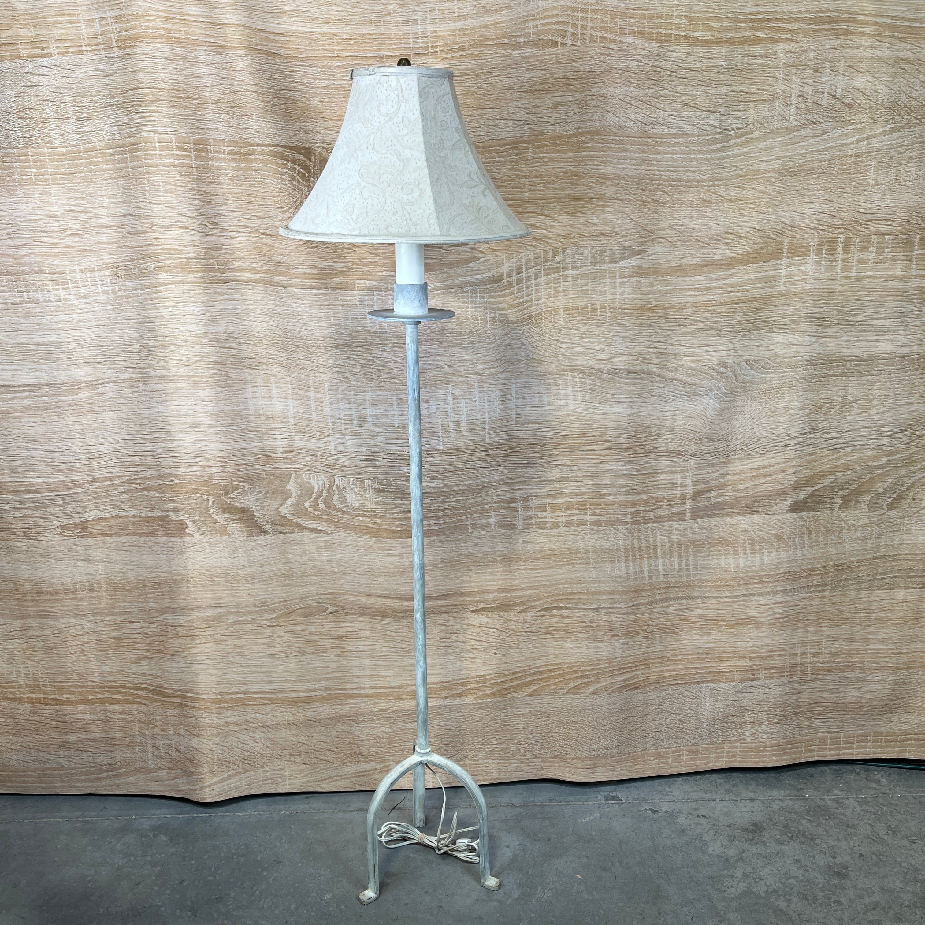 White Brushed Iron Candlestick Tripod with Shade Floor Lamp 11"x 11"x 59.5"