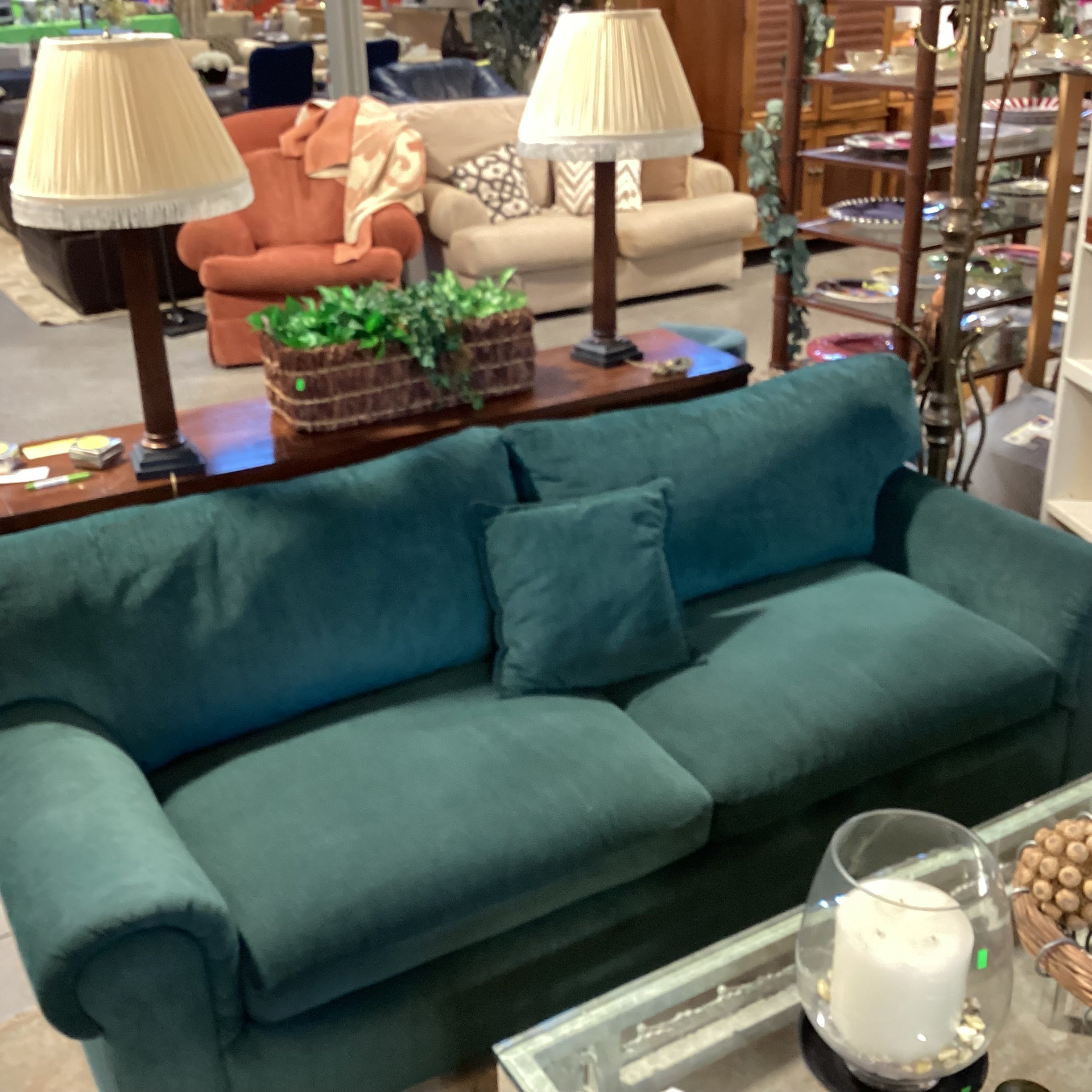 Wesley Hall Green Woven Roll Arm Sofa 87"x 37"x 30"