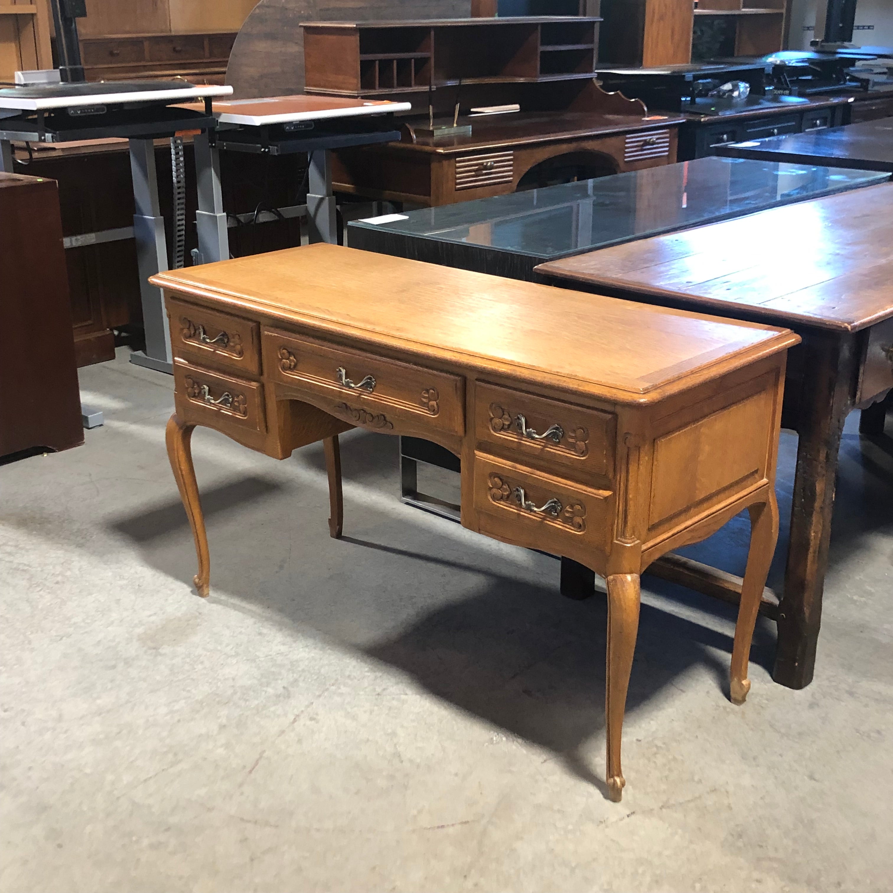 Antique Solid Light Finish Carved Office Desk 49"x 19"x 29.5"