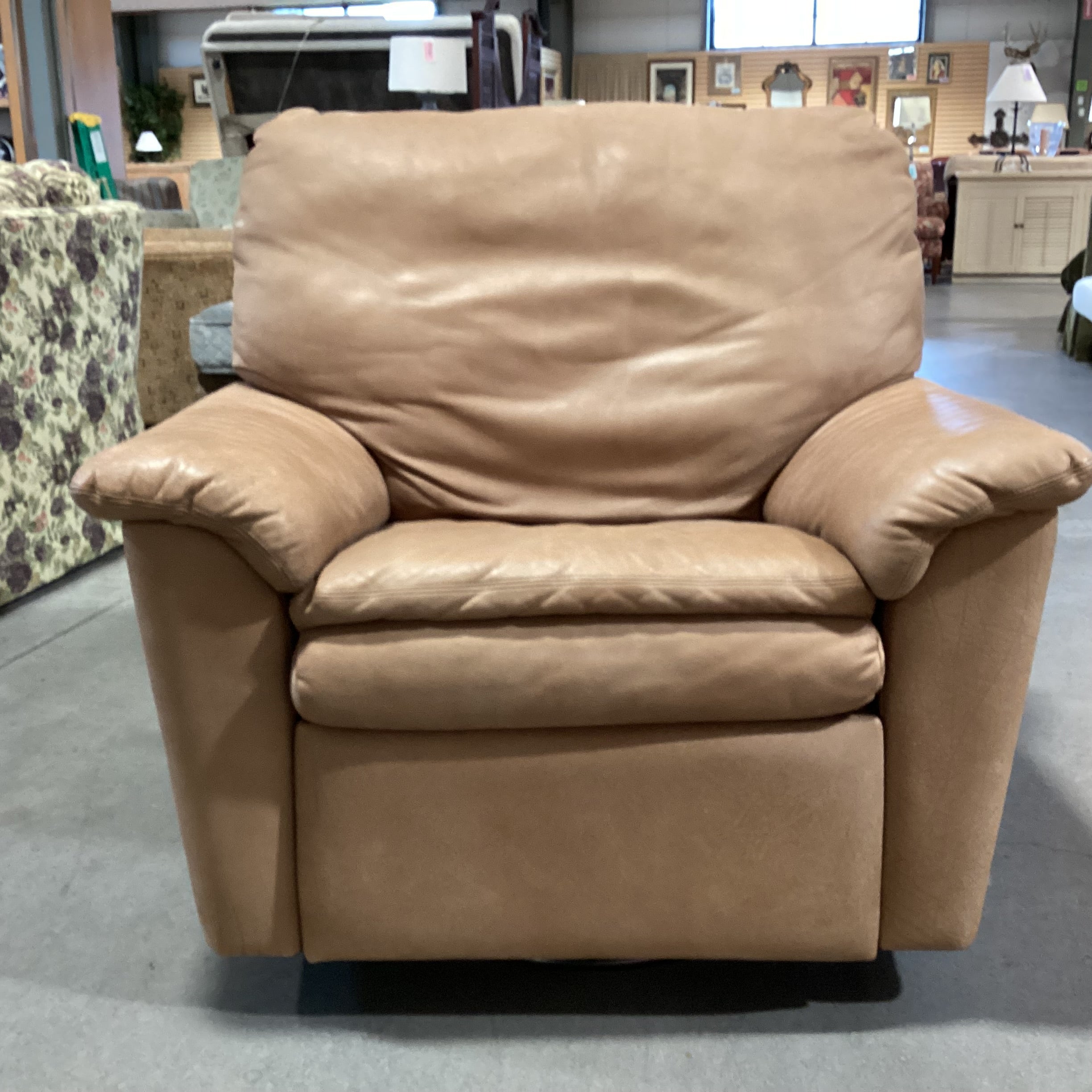 American Leather Furniture Tan Butter Like Leather Oversized Swivel Recliner Chair 40"x 38"x 31"