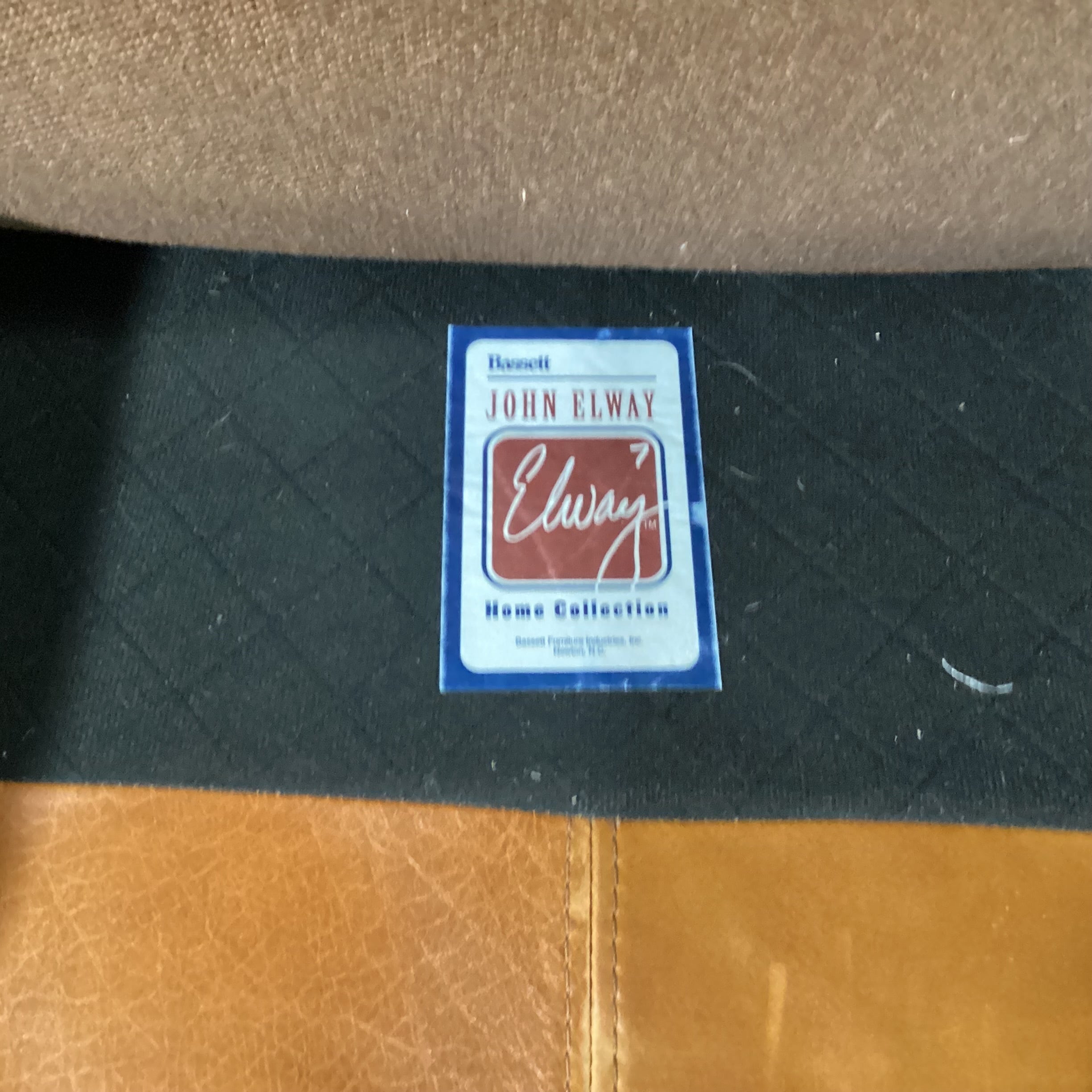 Bassett John Elway Home Collection Leather Roll Arm Nailhead & Upholstery Seat & Back Pillows Sofa 87"x 42"x 30"