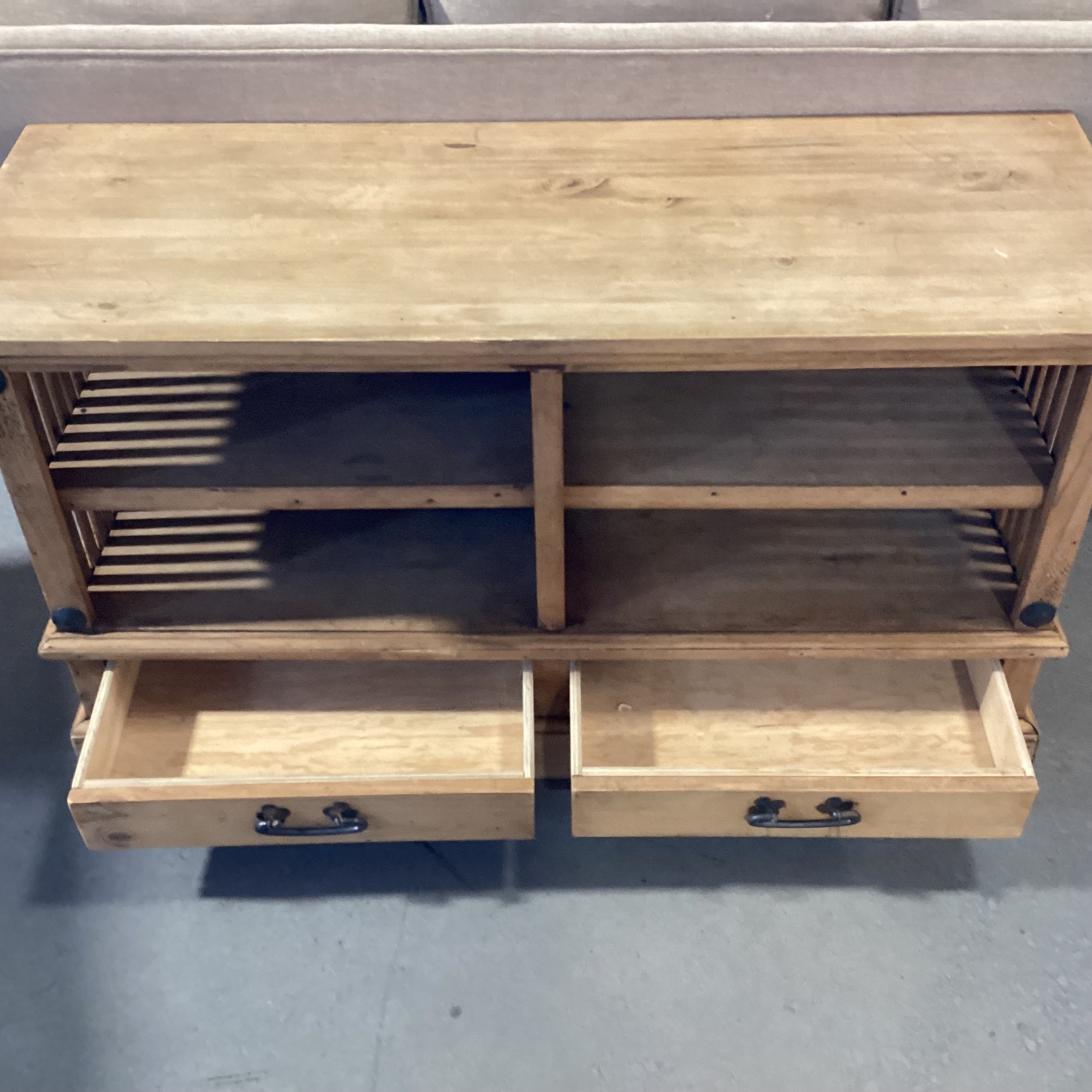 Rustic Natural Pine 2 Drawer with Shelves Console 48"x 18"x 26.5"