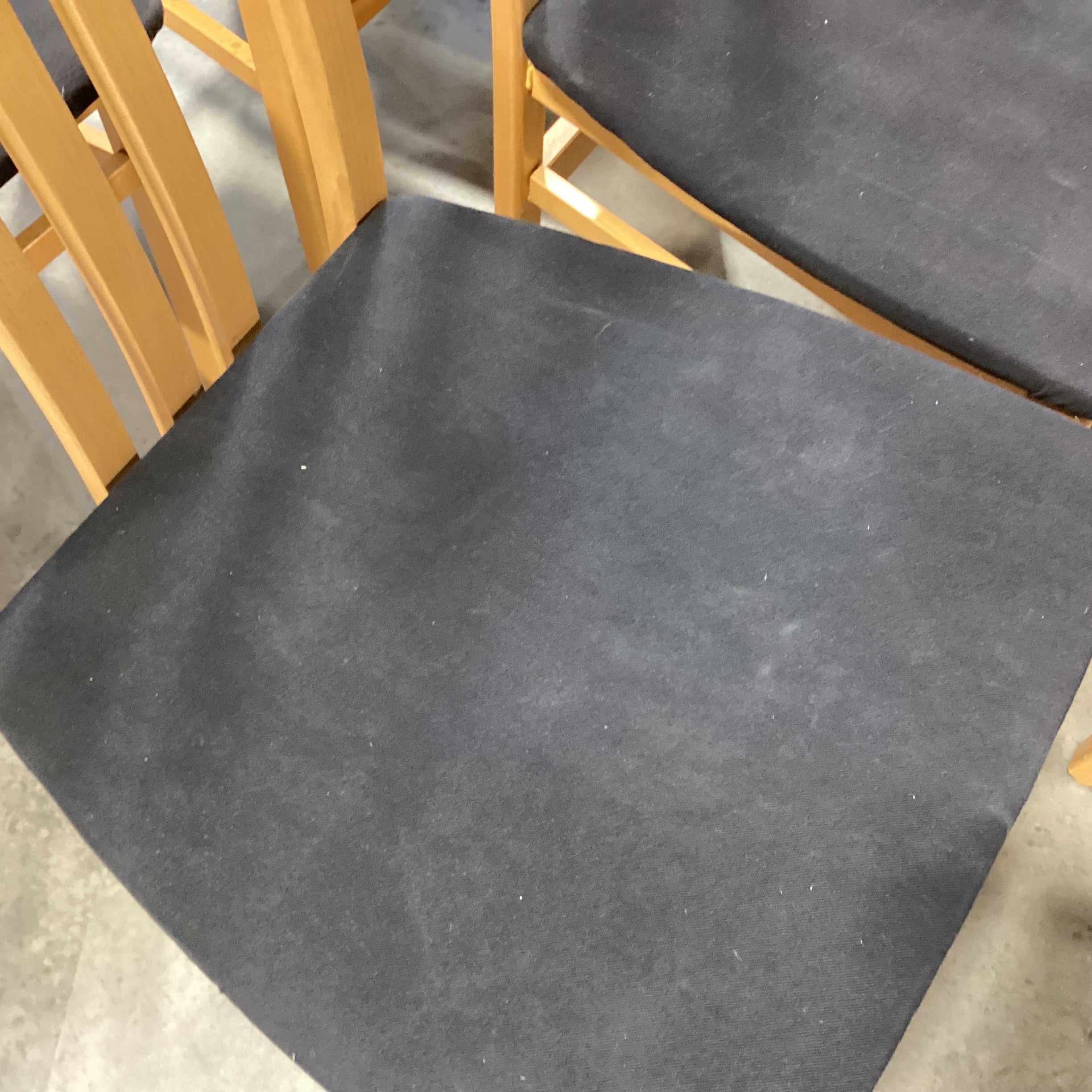 SET of 7 IMS SRL Italian Mid Century Style Teak with Black Seat Dining Chairs 18"x 20"x 42"