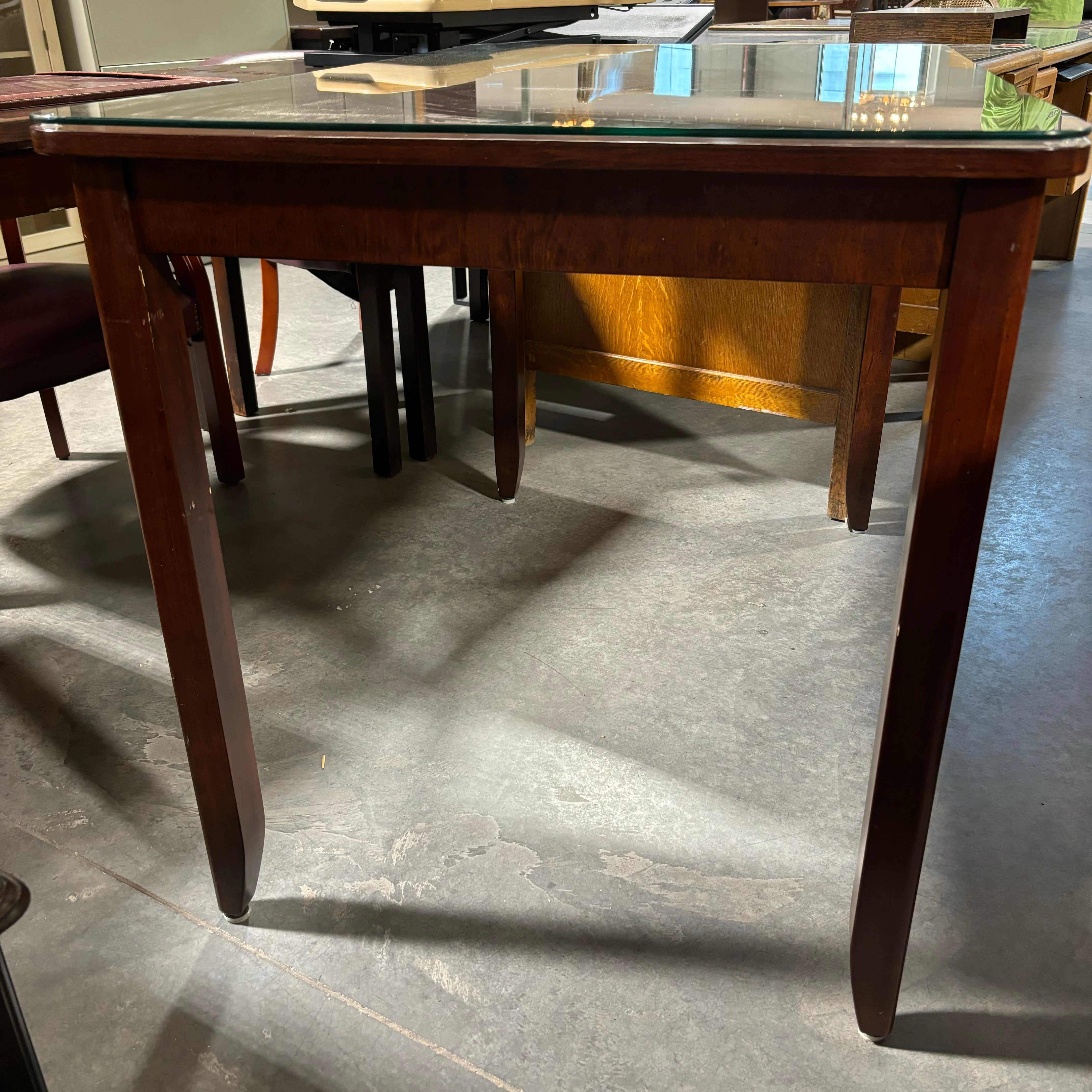 Indon Reddish Brown Finish Solid Wood with Center Pullout & Glass Top Desk 48"x 30"x 32"