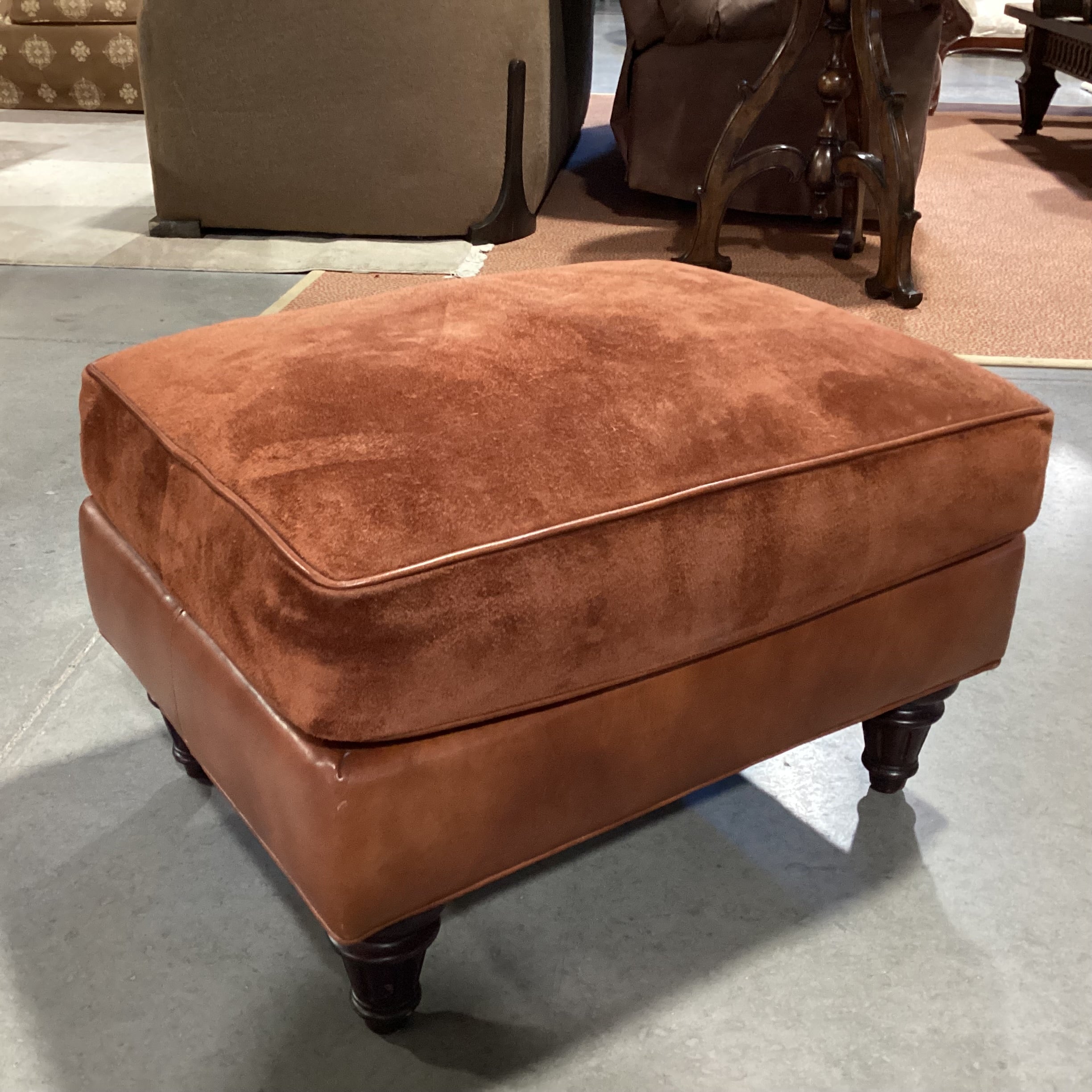 Hancock & Moore Suede & Leather Ottoman 28"x 22"x 16"