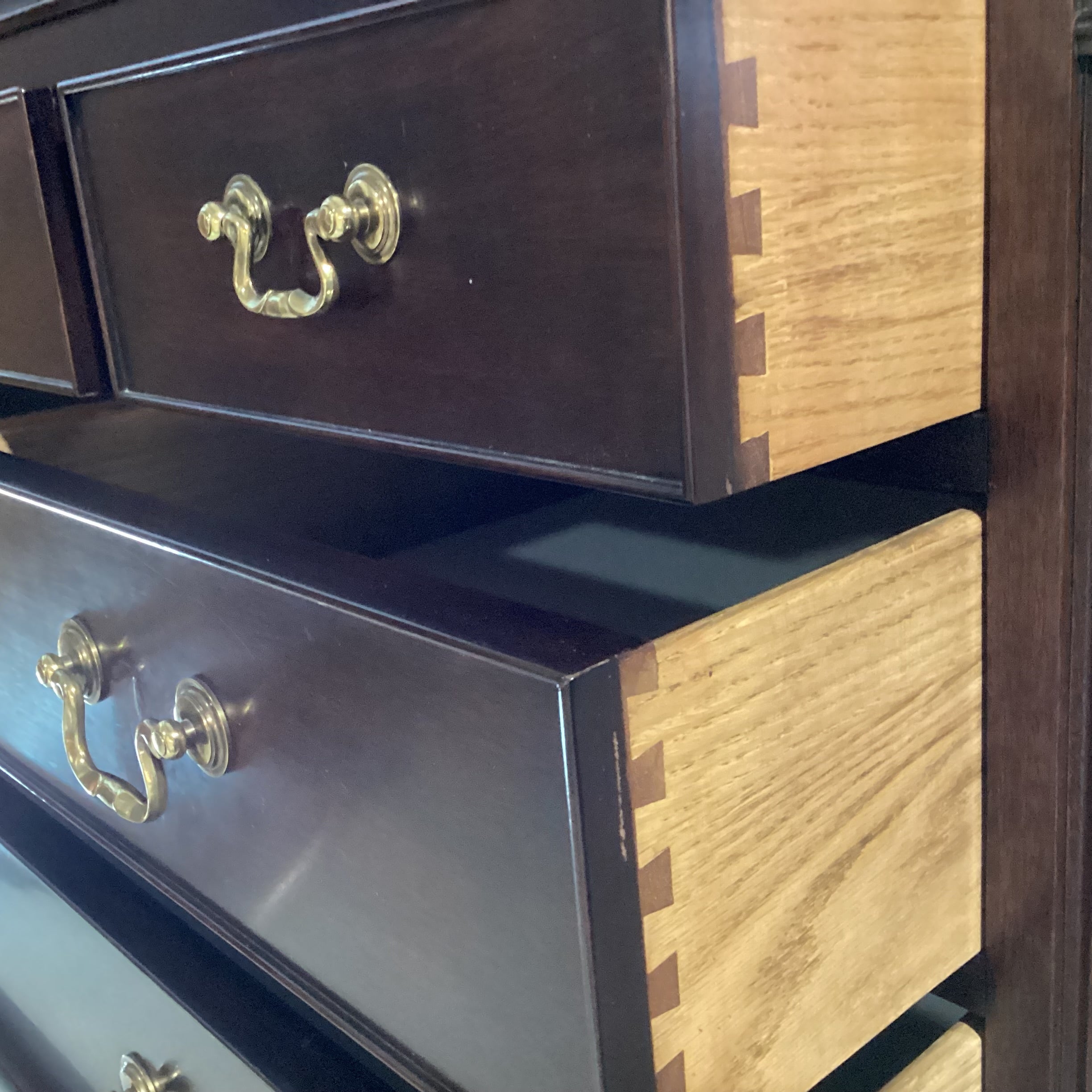 Henkel-Harris Dark Finish Carved Wood 9 Drawer Gentlemans Chest 45"x 24"x 65.5"