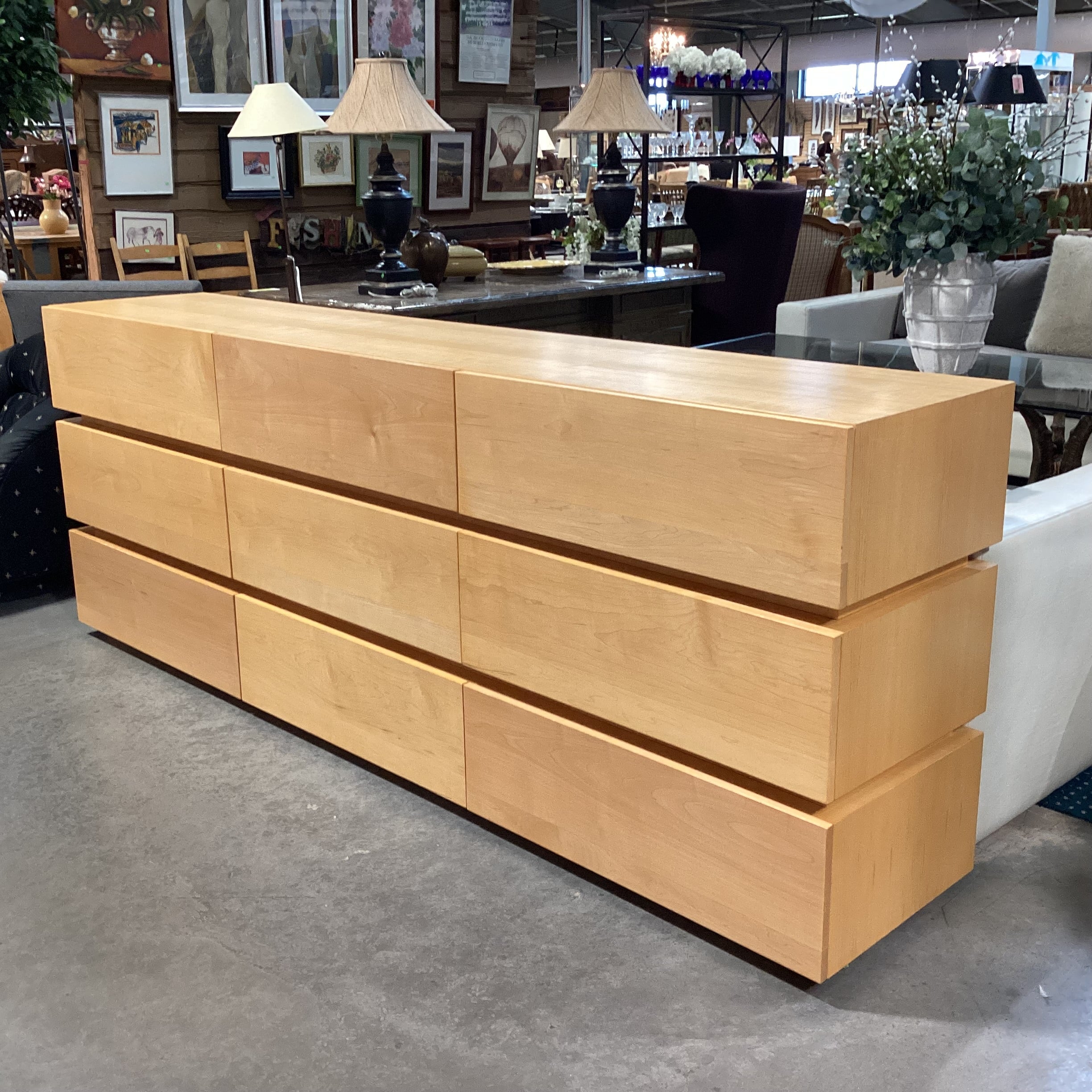 Custom Natural Maple 9 Drawer Dresser 96"x 19"x 36"