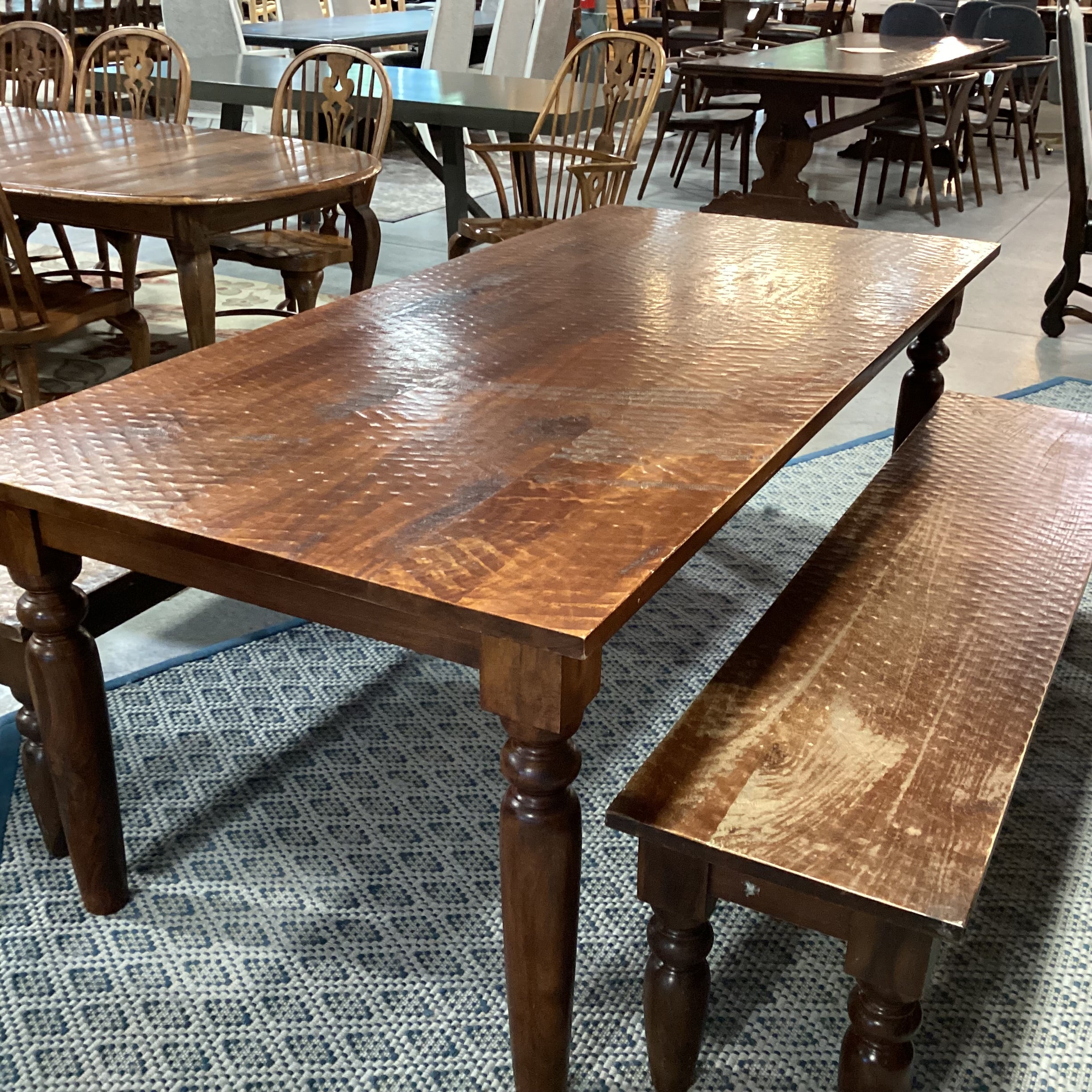 Divet Textured Distressed Solid Wood Table with 2 Benches Dining Set 82"x 38"x 30"