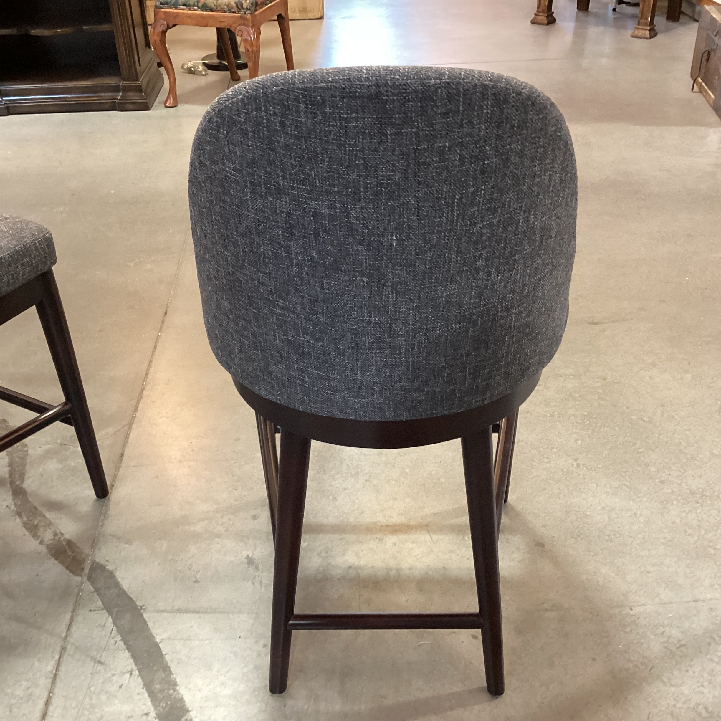 SET of 3 Crate & Barrel Ana Charcoal Woven & Espresso Finish Wood Counter Barstools 24"