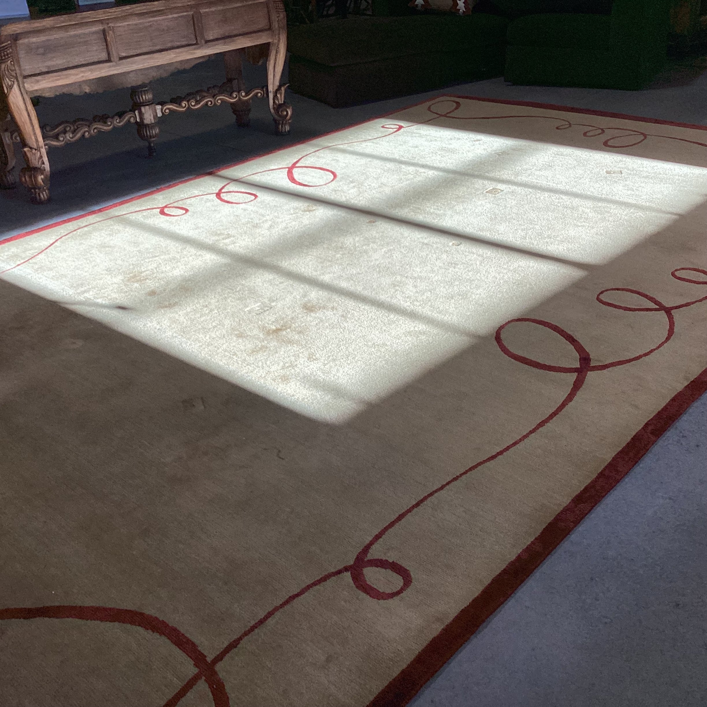 Gold with Burnt Orange Ribbon Hand Made in Nepal Hand Knotted Spun Wool Rug 10'1"x 16'3"