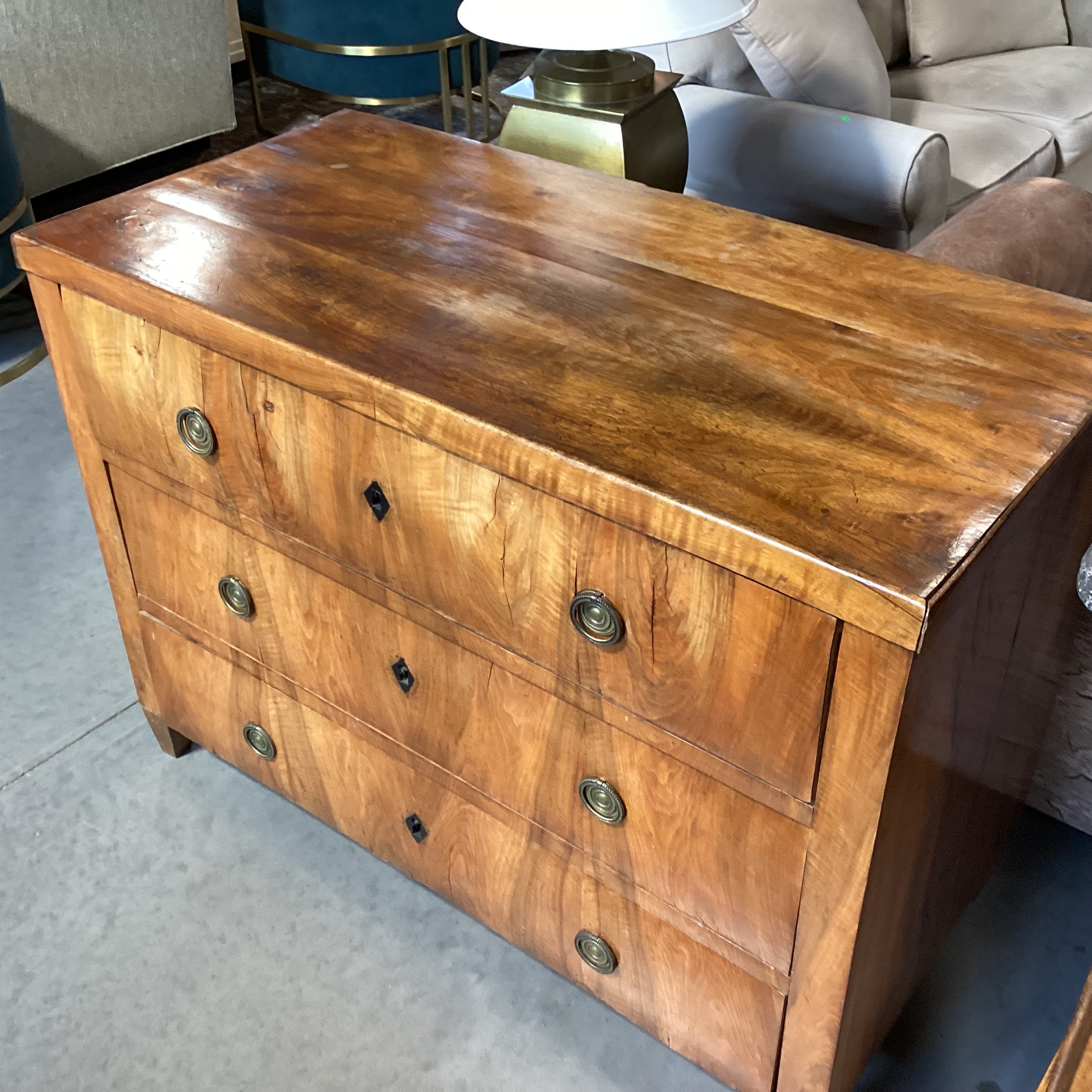 Antique Wood & Veneer 3 Drawer Keyhole Accent Chest 48.5"x 23"x 35.5"