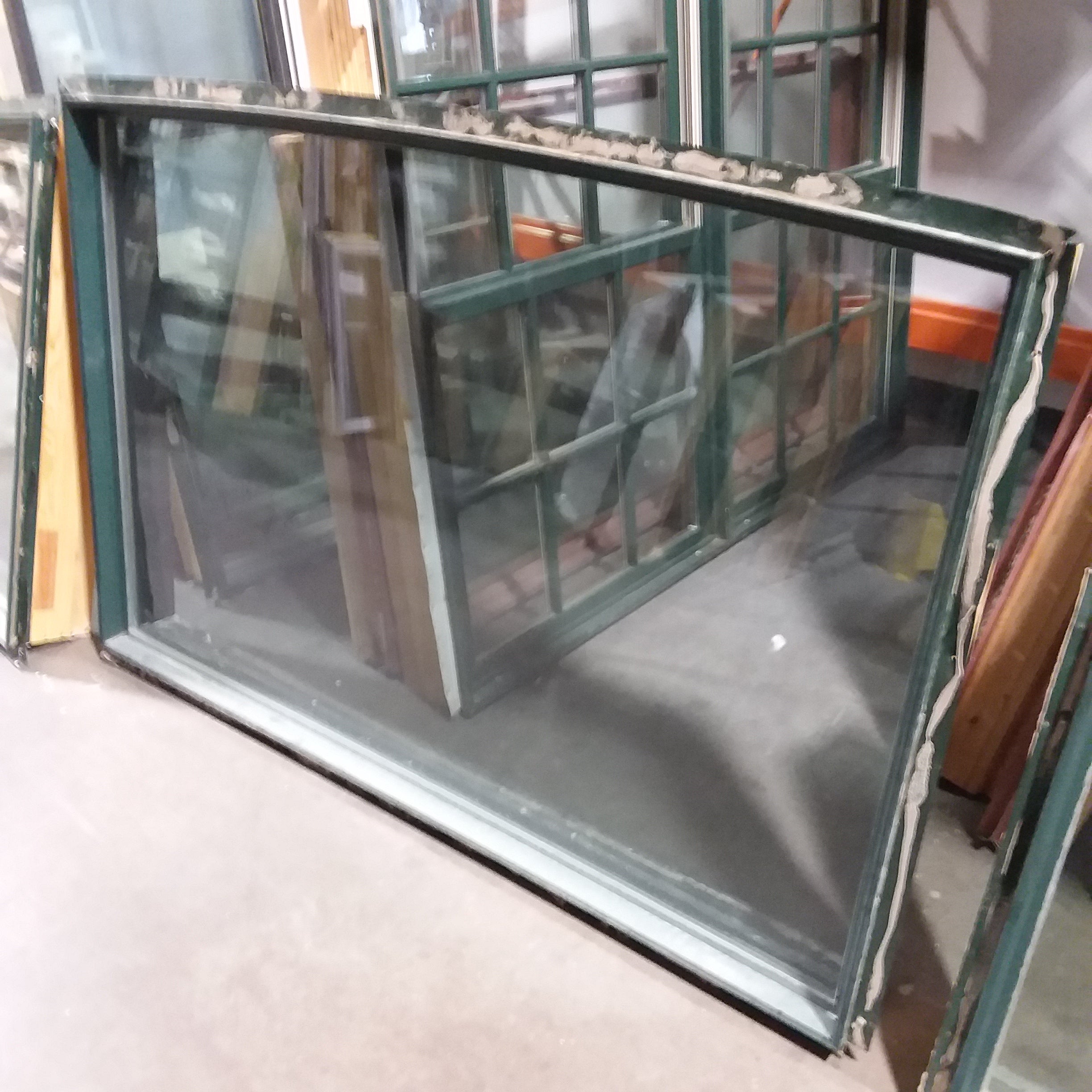 Set of 3 Green Metal Clad Arched Fixed Casement Windows