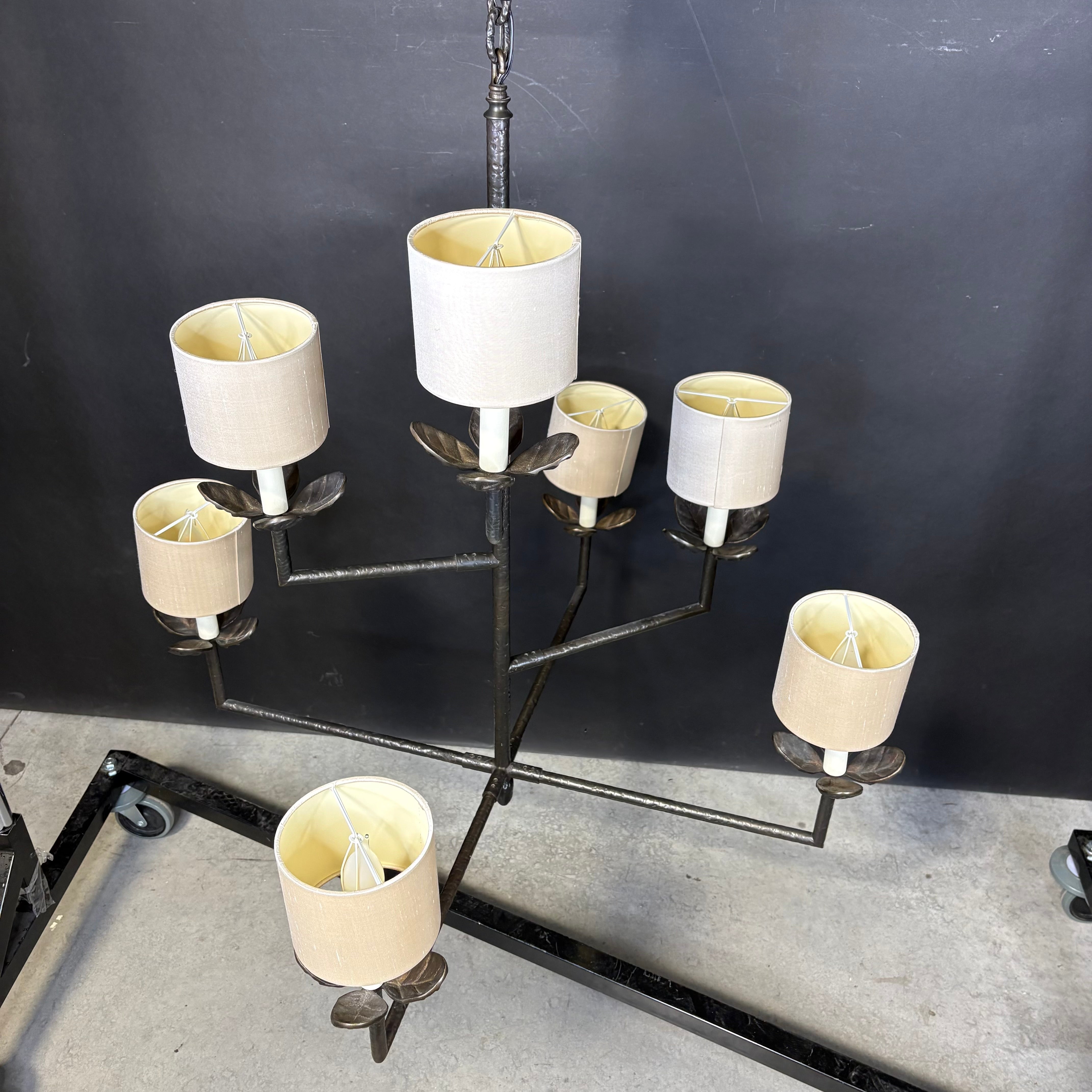 Vaughan Designs Colombier 7-Light Bronze Leaf Candelabra with Shades Chandelier 36” Diameter x 36”