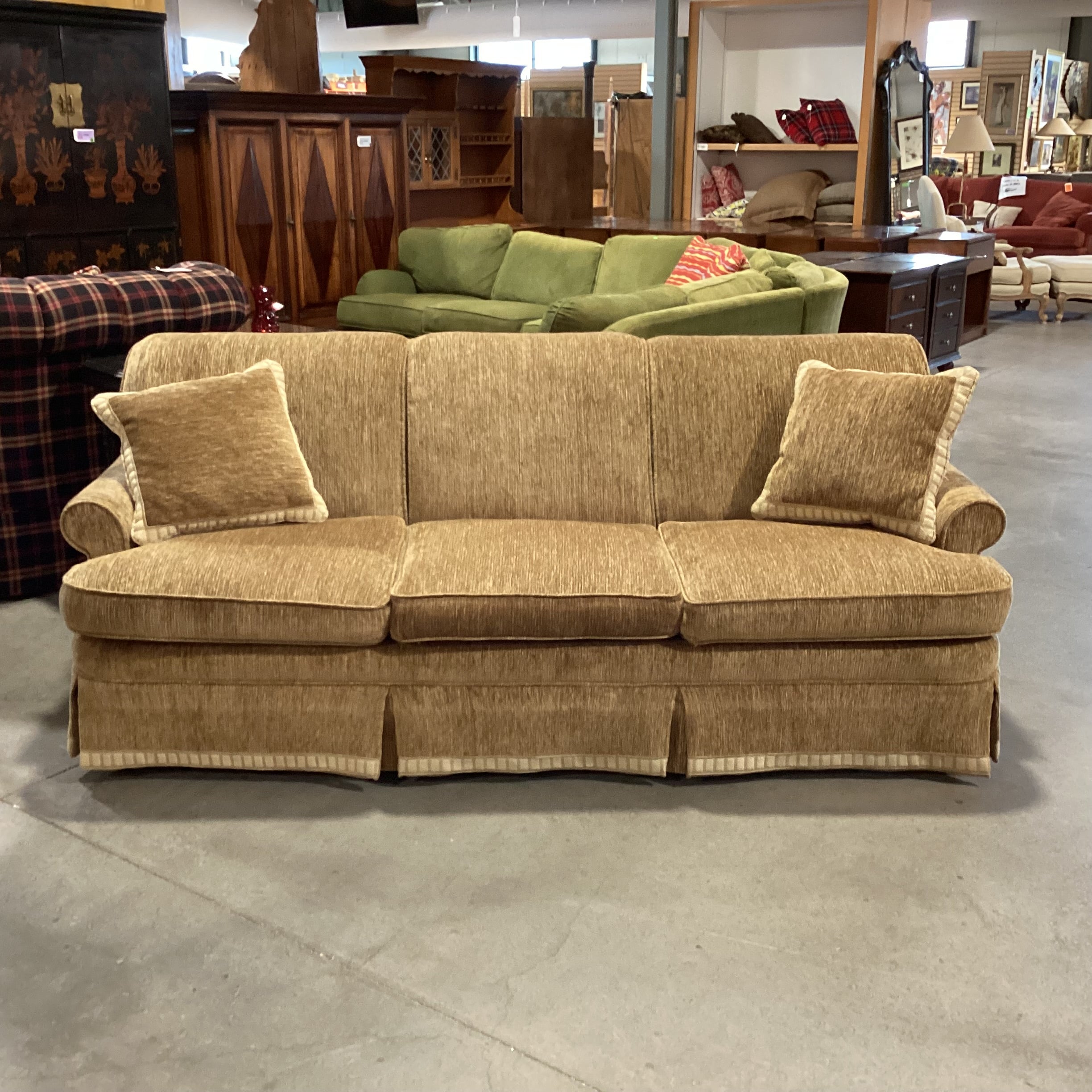 Custom Golden Moss Ribbed Texture Chenille Woven Sofa 86"x 38"x 35"