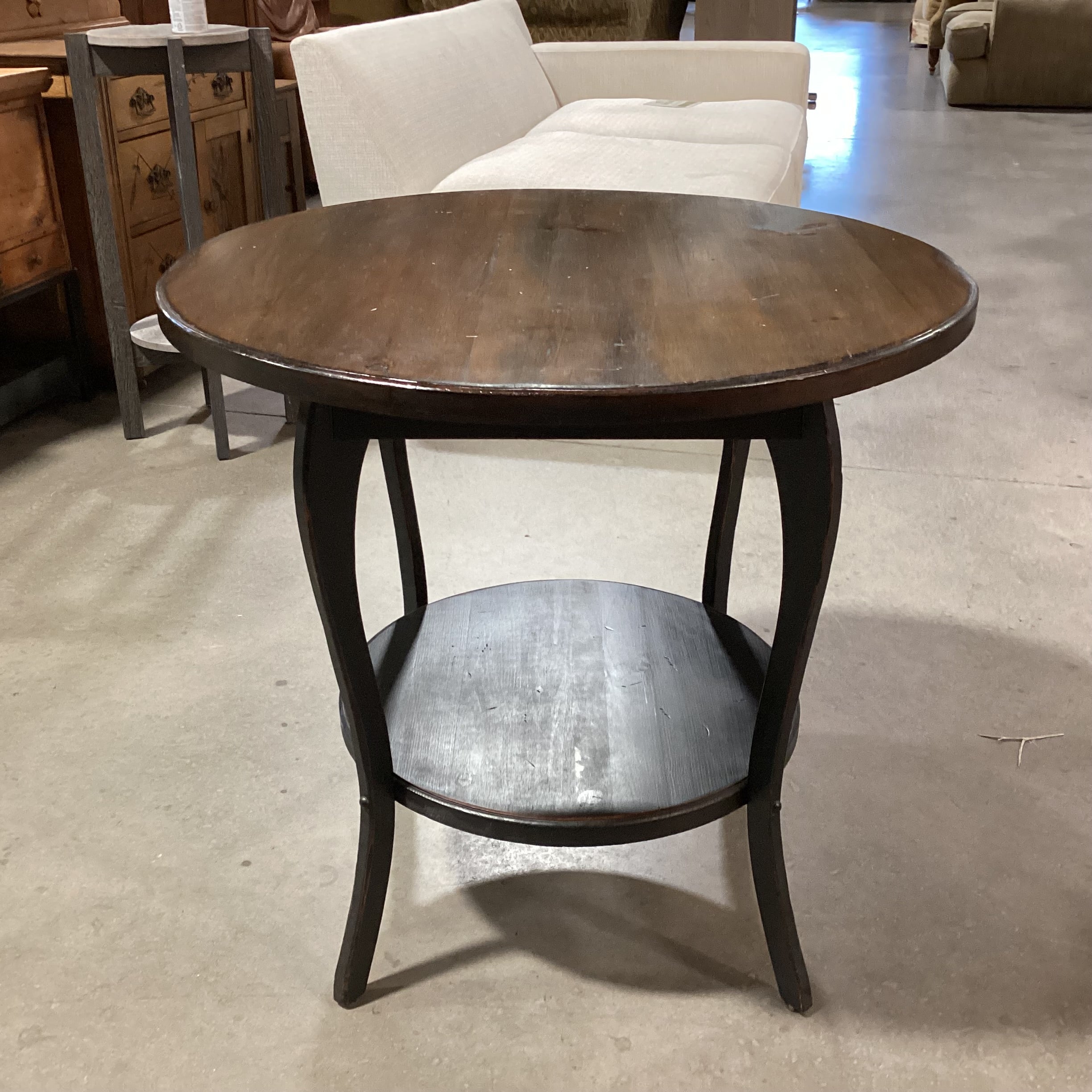 2 Tone Finish Carved Wood 2 Tiered Round Accent Table 30" Diameter x 28"