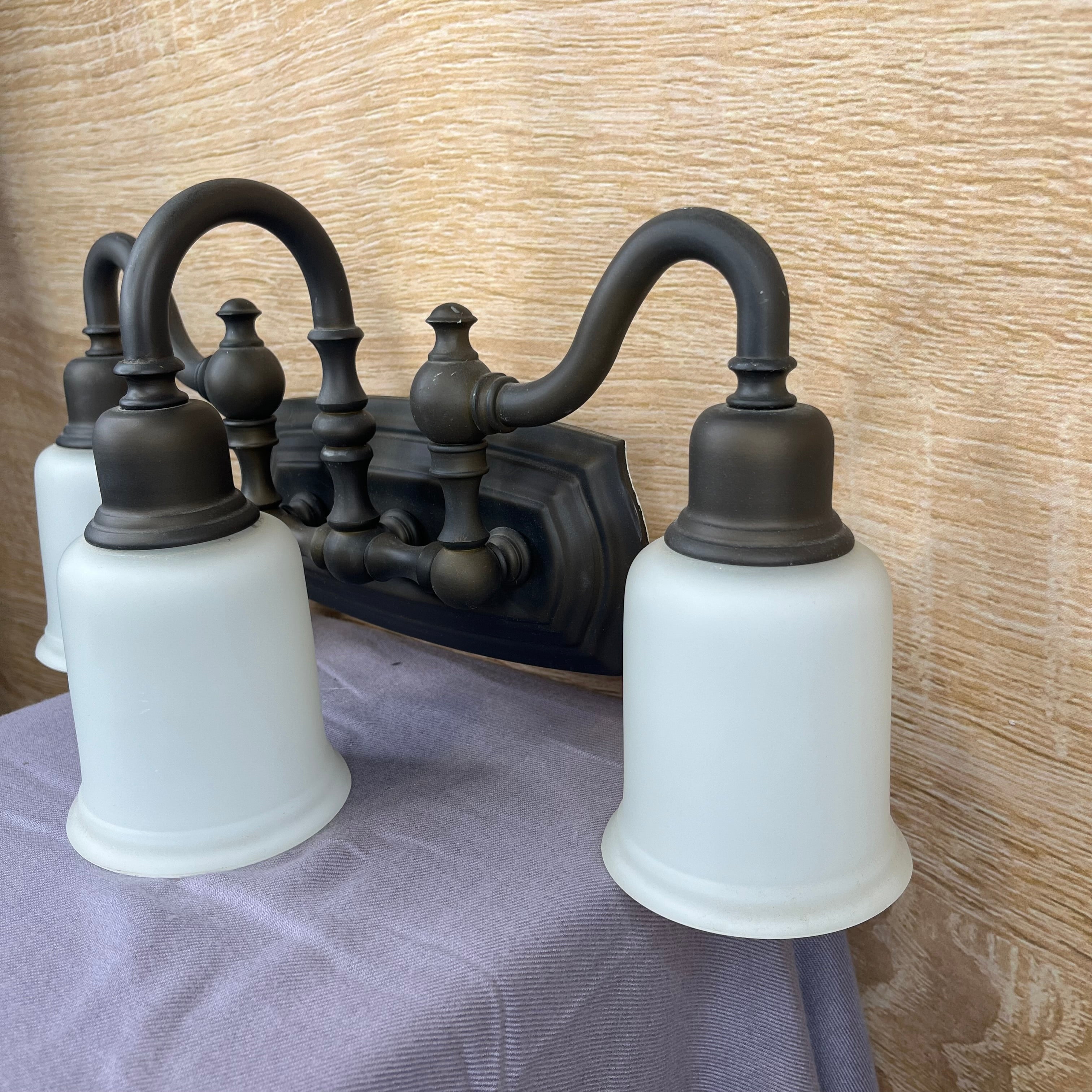 Feiss Canterbury 3 Light Oil Rubbed bronze with Milk Glass Shades Vanity Wall Sconce 19"x 9"x 8"